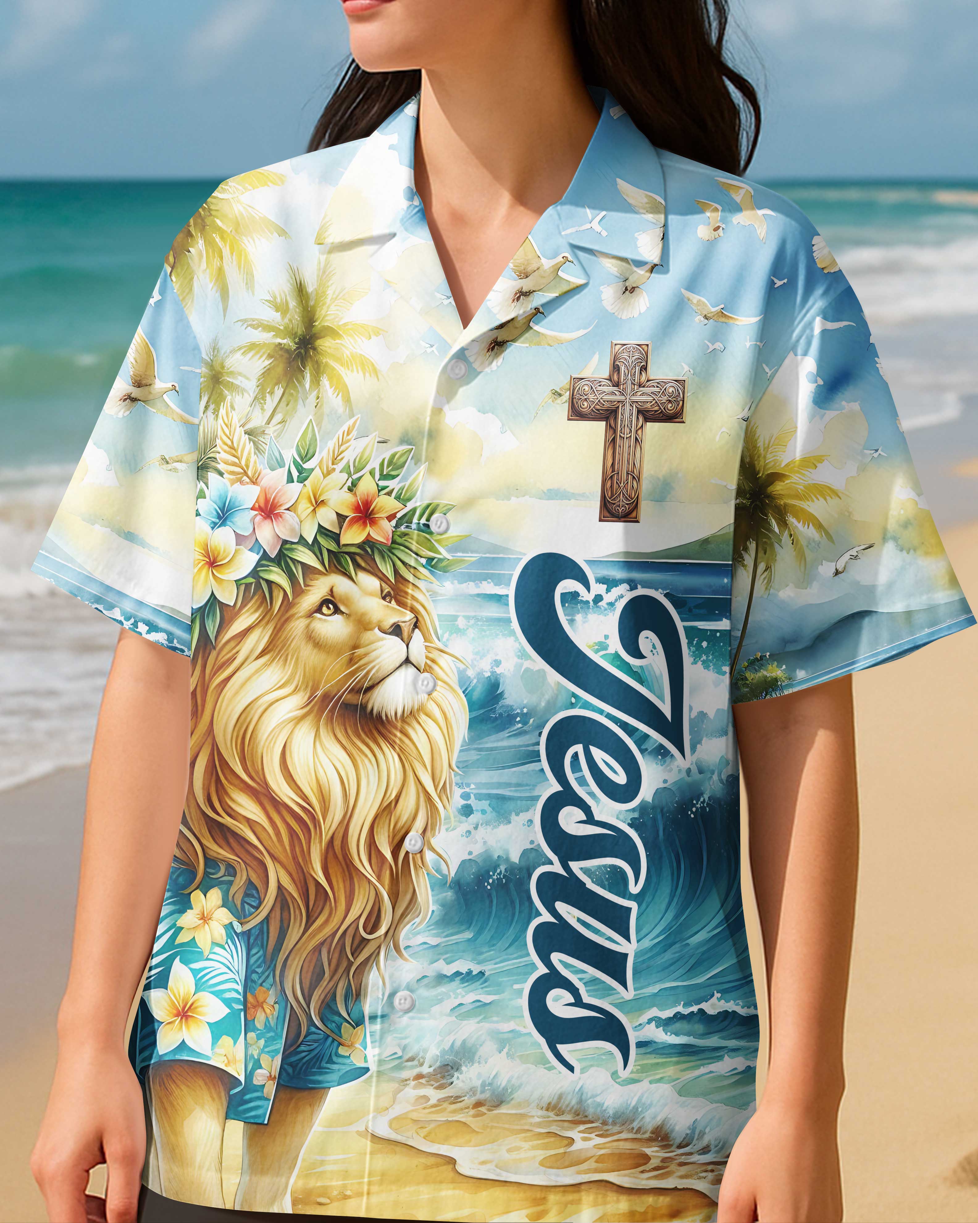 Be Strong and Courageous Jesus Lion Hawaiian T-Shirt