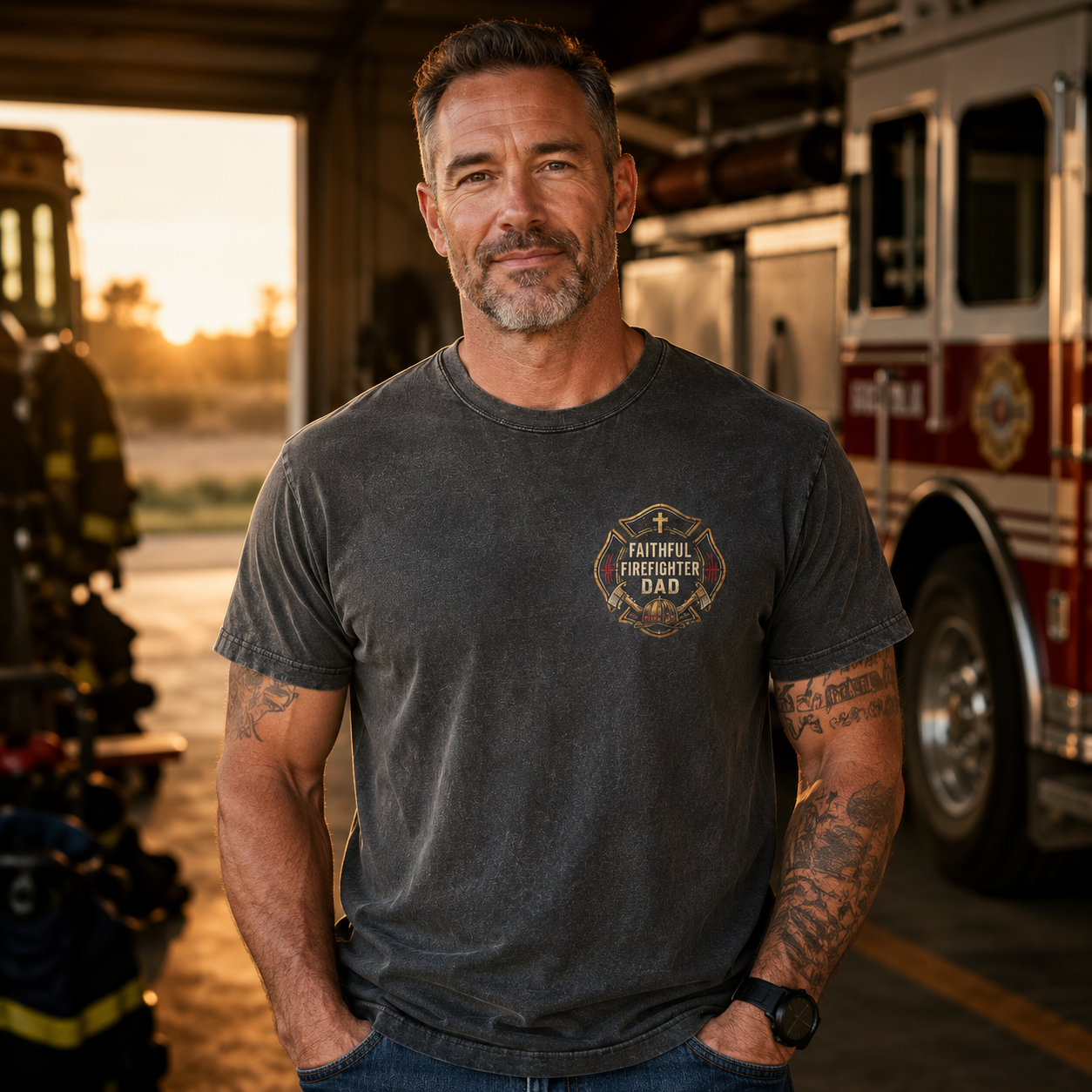 Faith Over Fear Firefighter Dad T-Shirt
