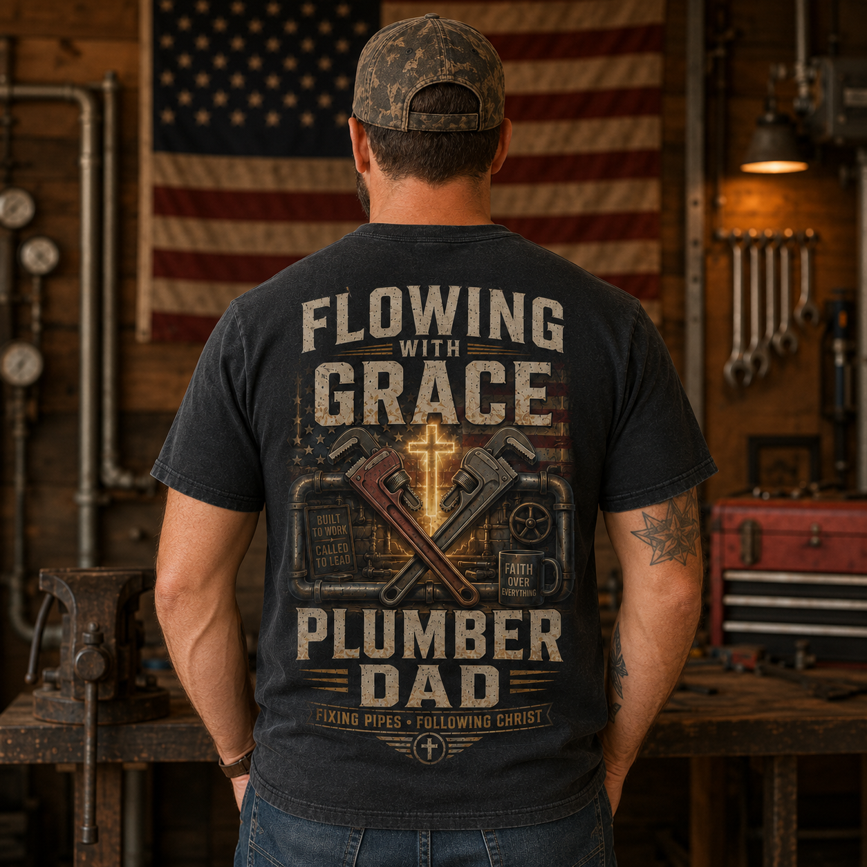 Flowing With Grace Plumber Dad T-Shirt