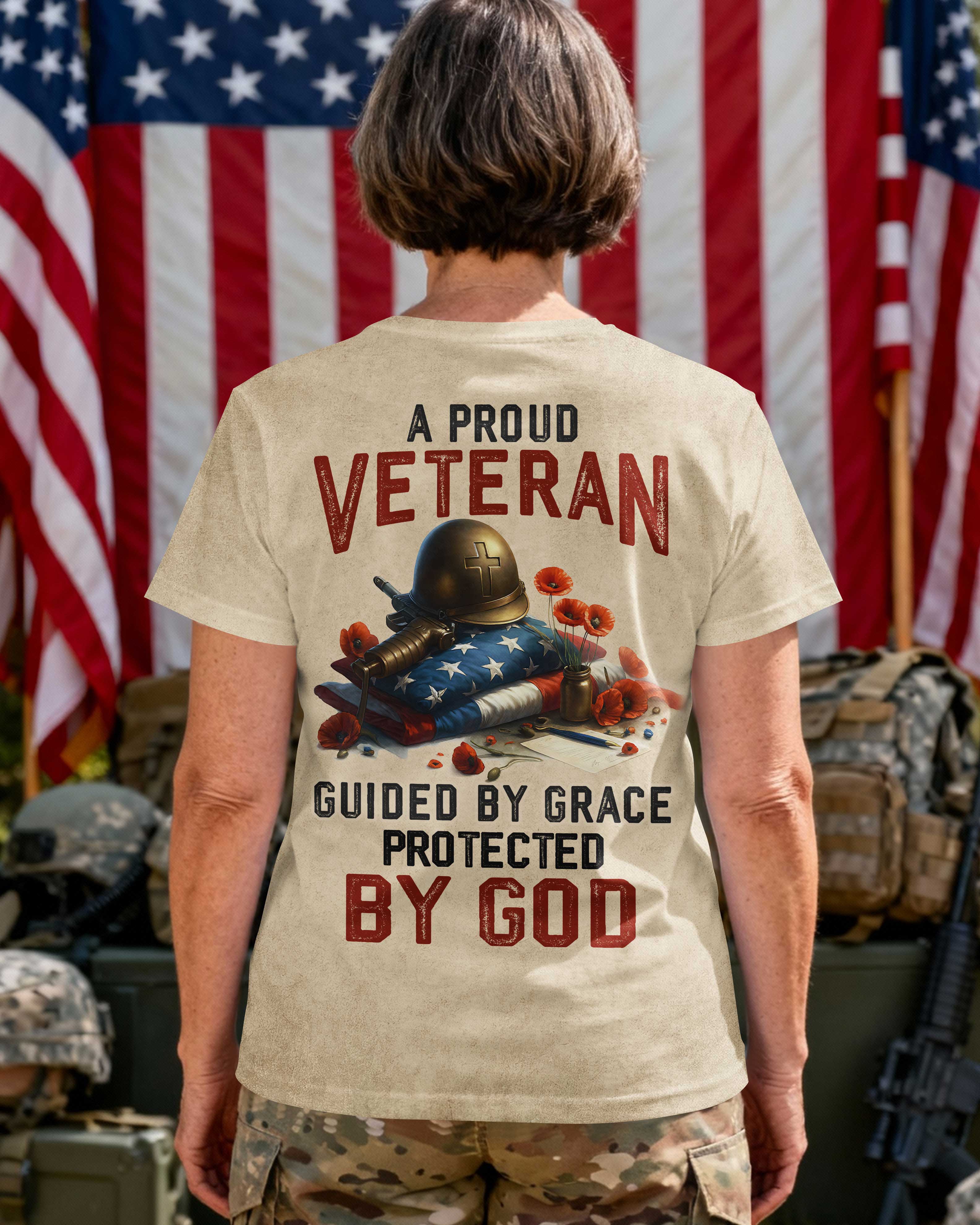 A Proud Veteran Guided by Grace Protected by God T-Shirt