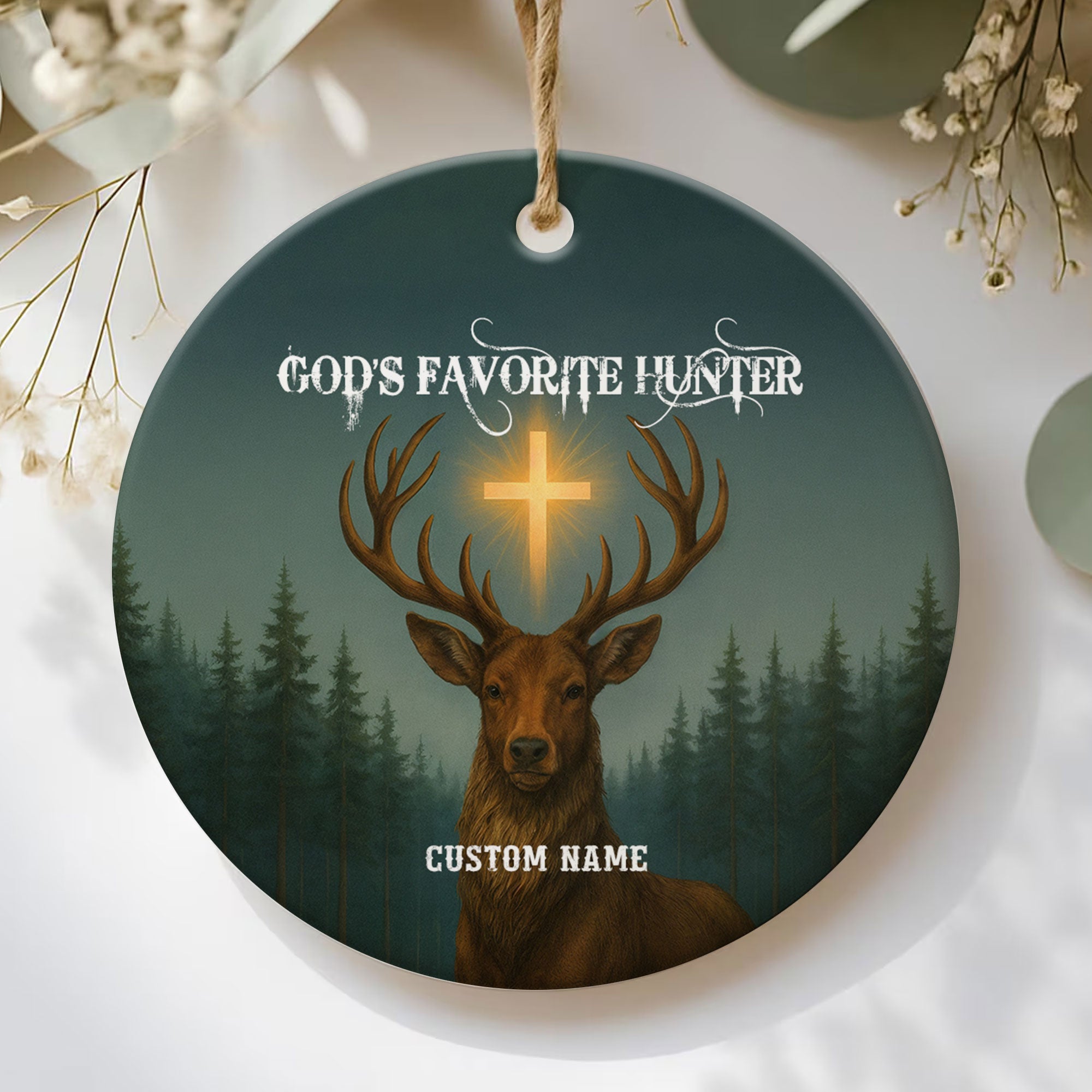 God Favorite Hunter Personalized Ceramic Ornament, Custom Name