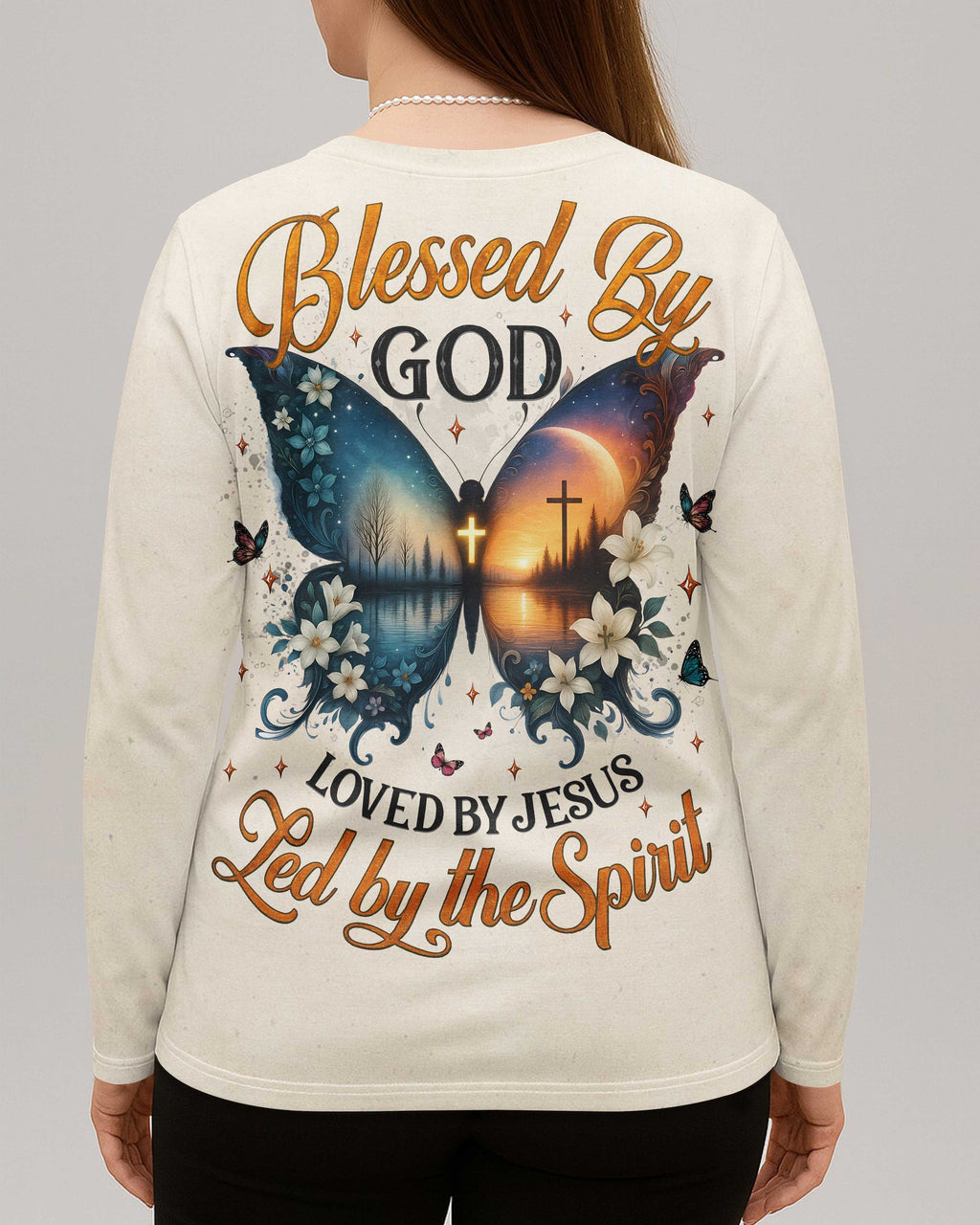 Blessed By God Loved By Jesus All Over Print V-neck Long Sleeves Shirt