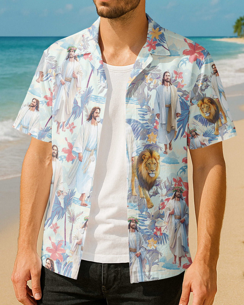 Jesus and Lion Tropical Hawaiian T-Shirt