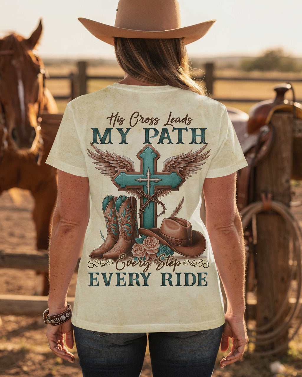 His Cross Leads My Path Every Step Every Ride T-Shirt
