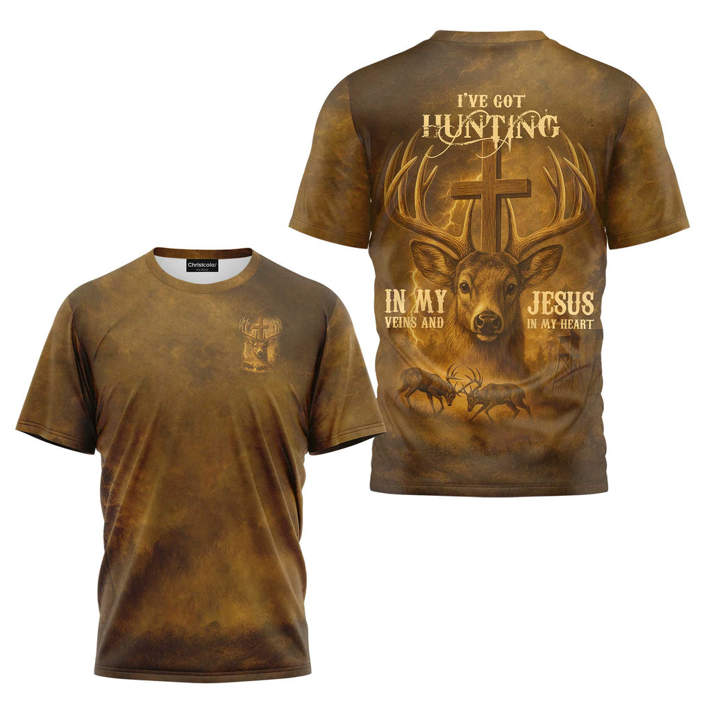 I've Got Hunting In My Veins And Jesus In My Heart Custom Name T-Shirt