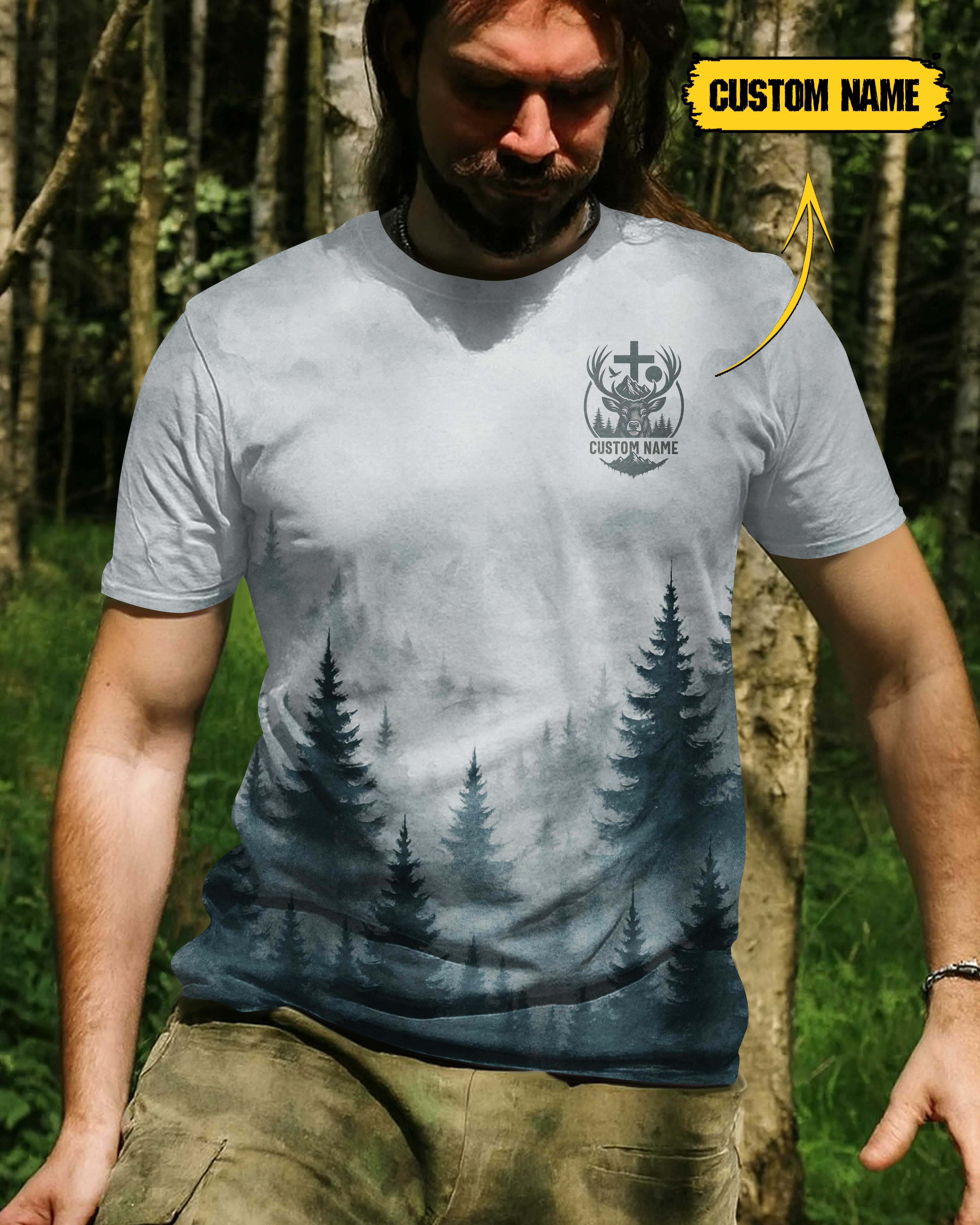 In the Woods I Hunt In the Cross I Trust Custom Name Custom Name T-Shirt