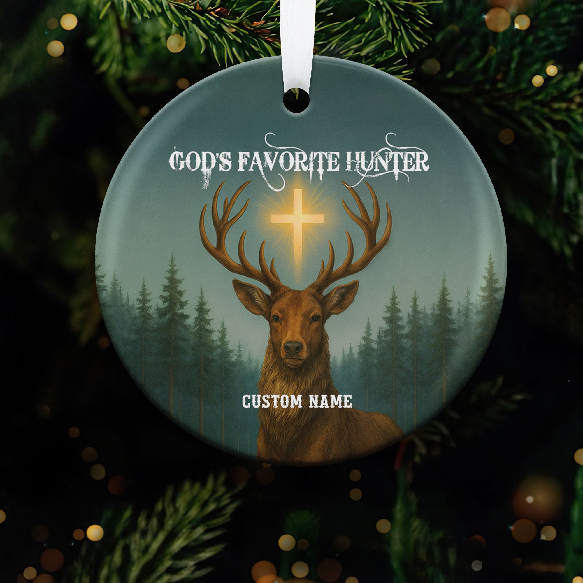 God Favorite Hunter Personalized Ceramic Ornament, Custom Name