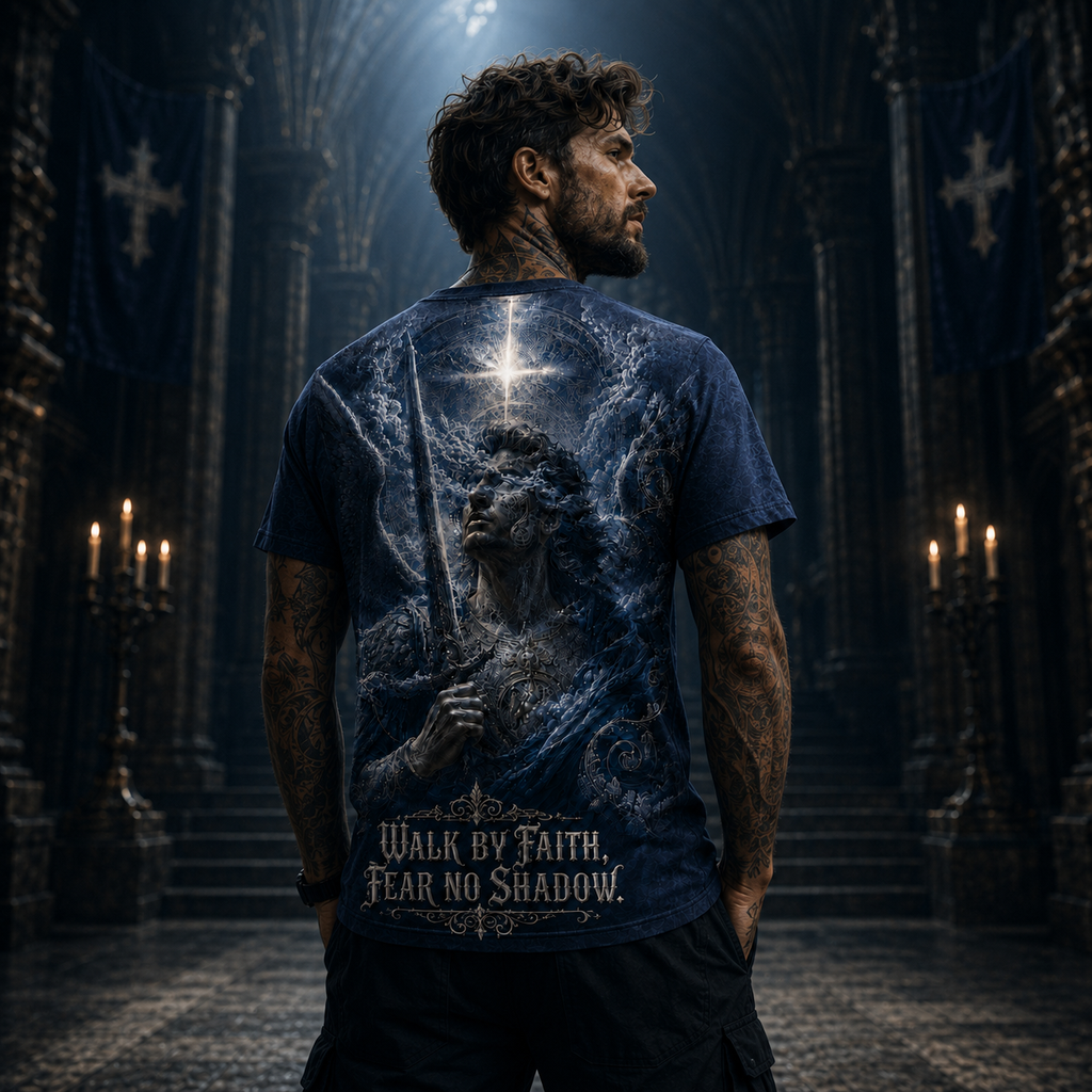 Walk By Faith Fear No Shadow Christian Gothic T-Shirt