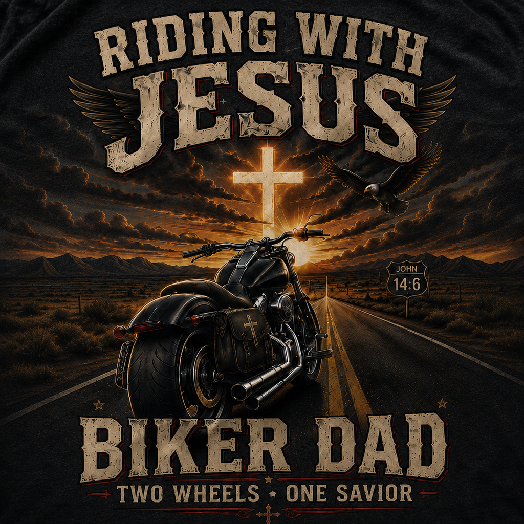 Riding With Jesus Biker Dad T-Shirt