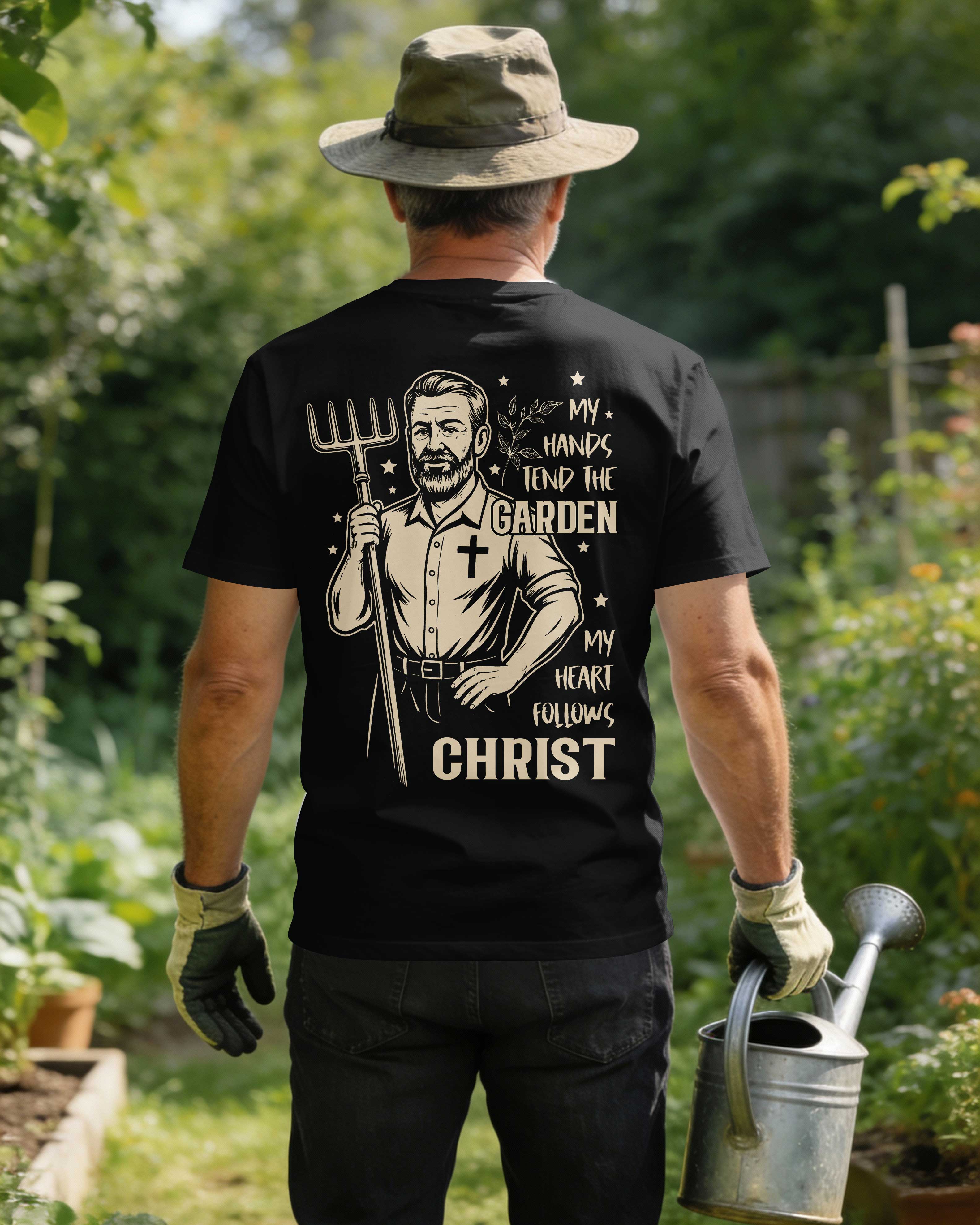 My Hands Tend The Garden My Heart Follows Christ T-Shirt