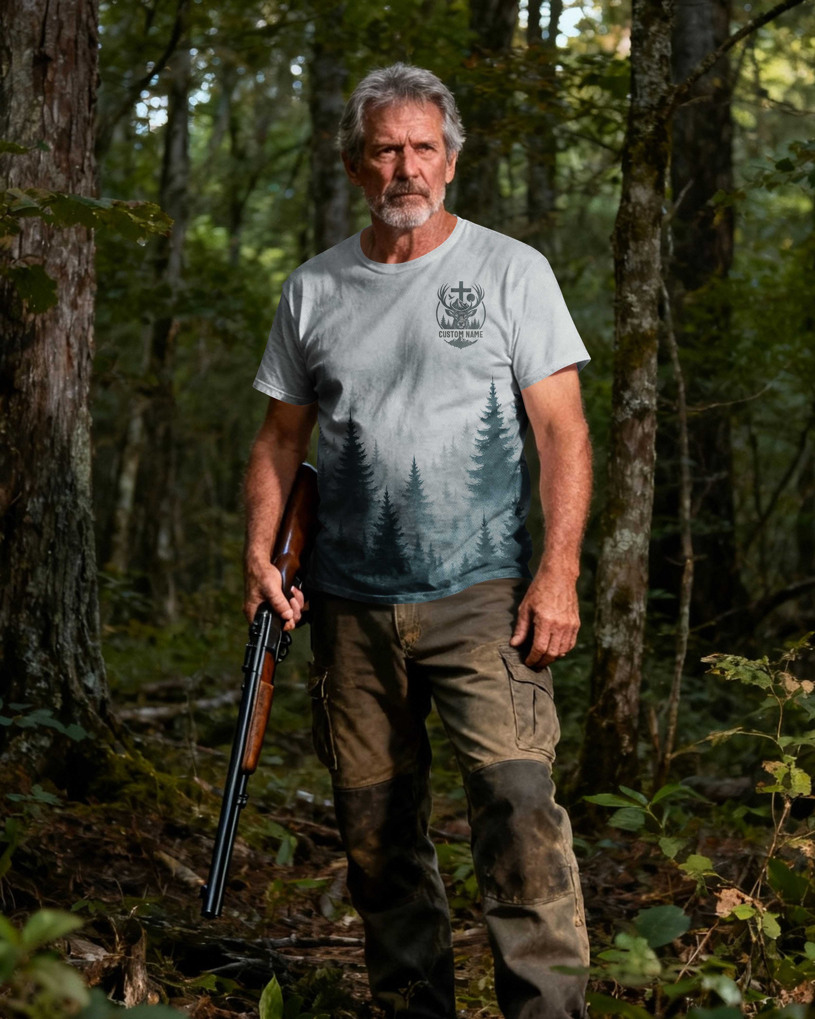 In the Woods I Hunt In the Cross I Trust Custom Name Custom Name T-Shirt