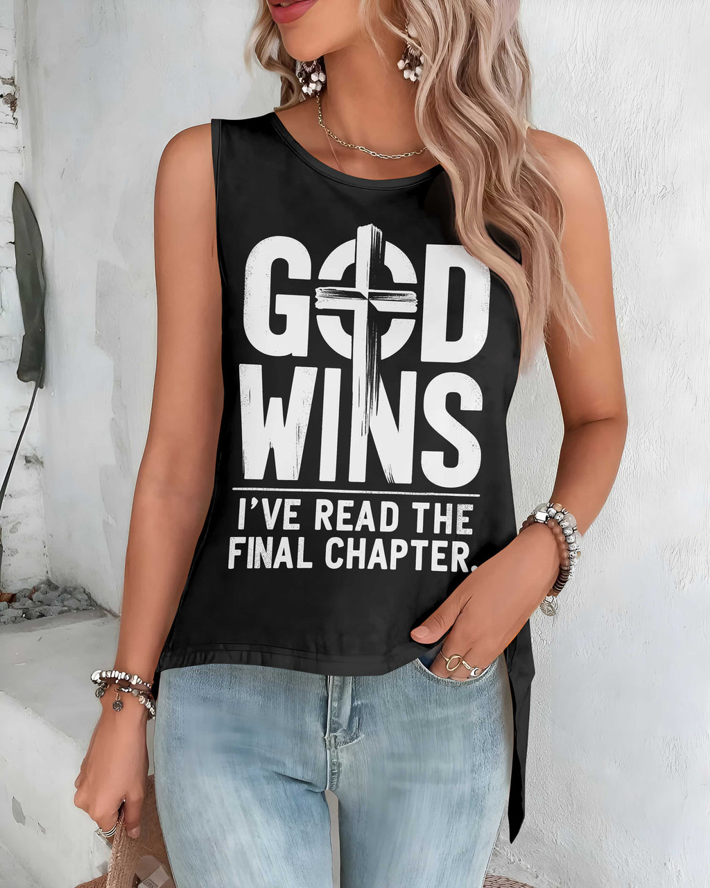 God Wins Cut Out Wrap Back Tank Top