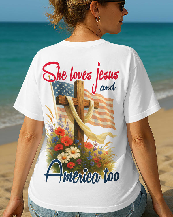 She Loves Jesus And America Too All Over Print T-Shirt