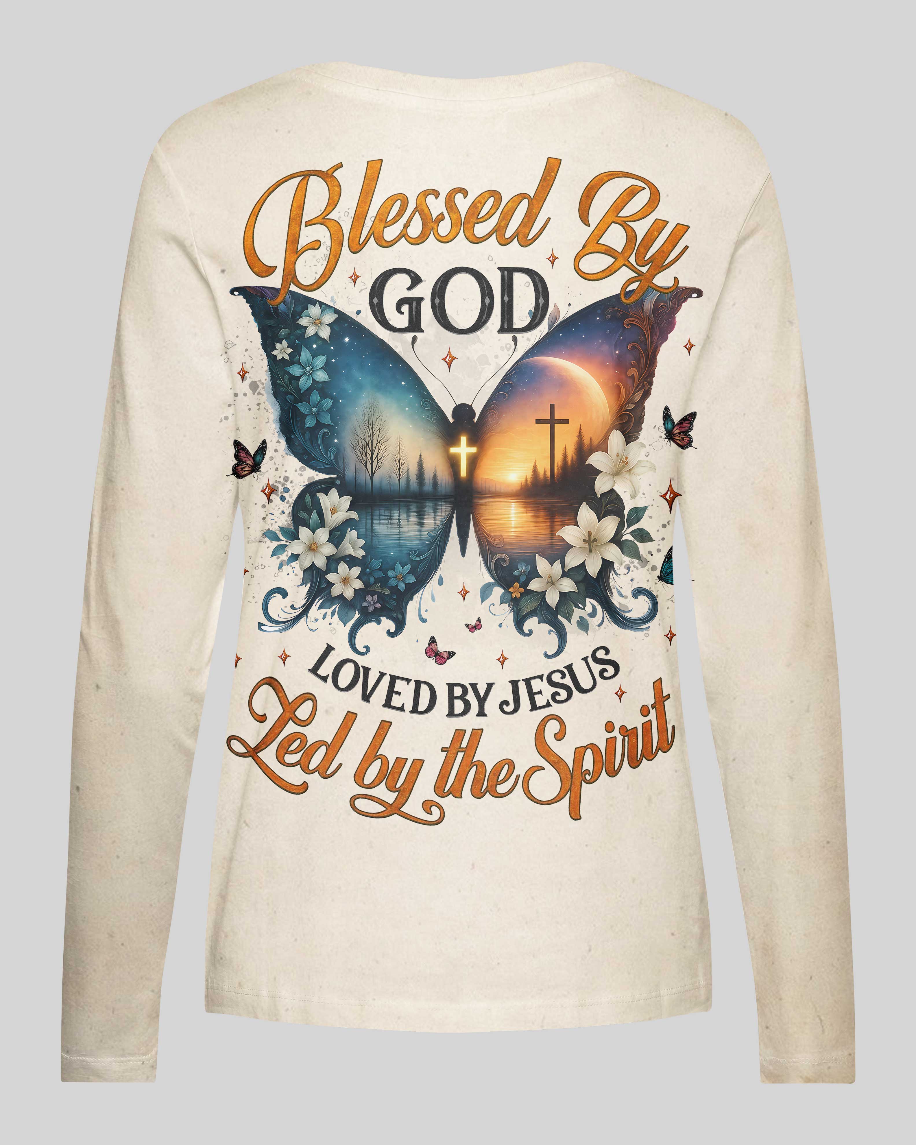Blessed By God Loved By Jesus All Over Print V-neck Long Sleeves Shirt