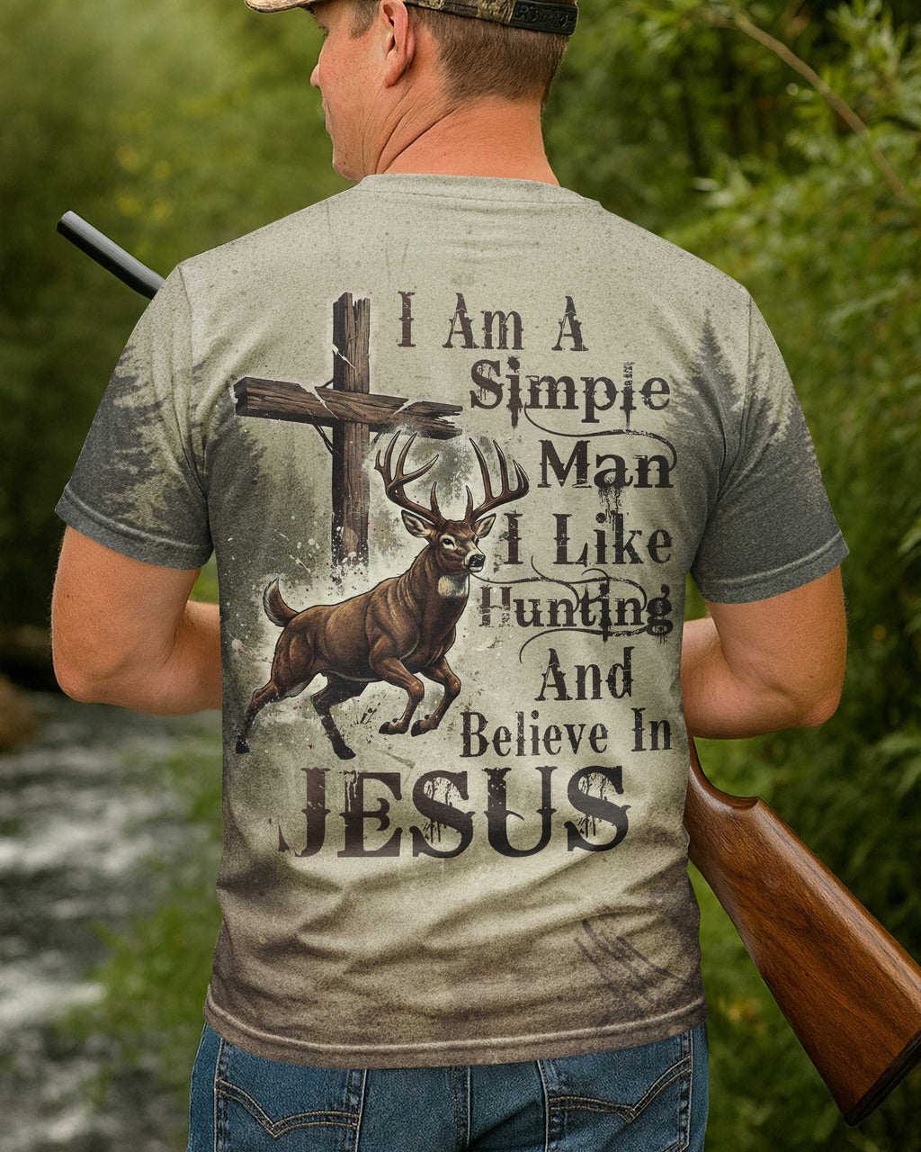 I Like Hunting And Believe In Jesus All Over Print Custom Name T-Shirt
