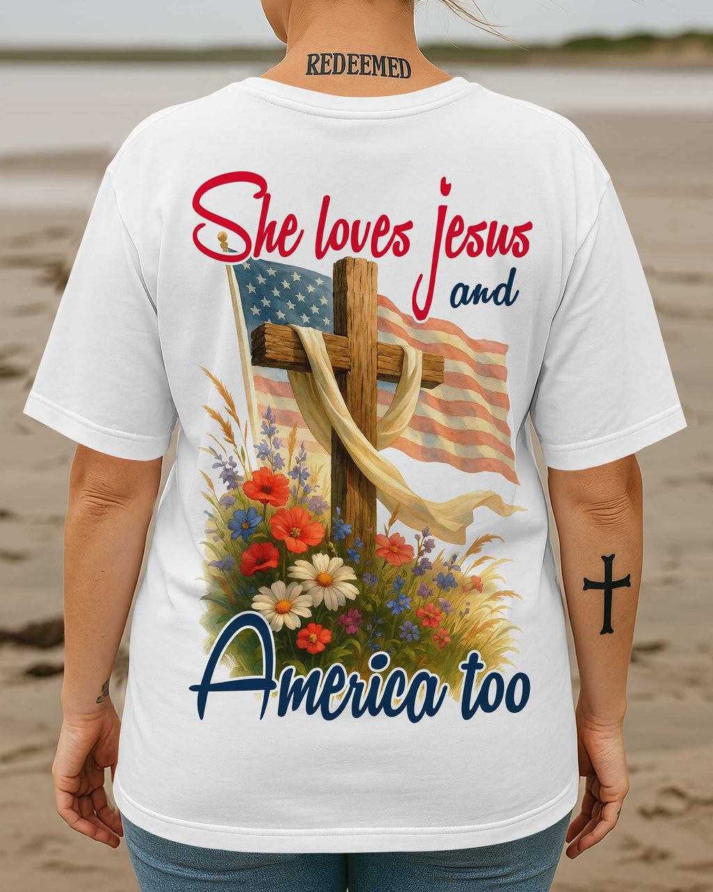 She Loves Jesus And America Too All Over Print T-Shirt