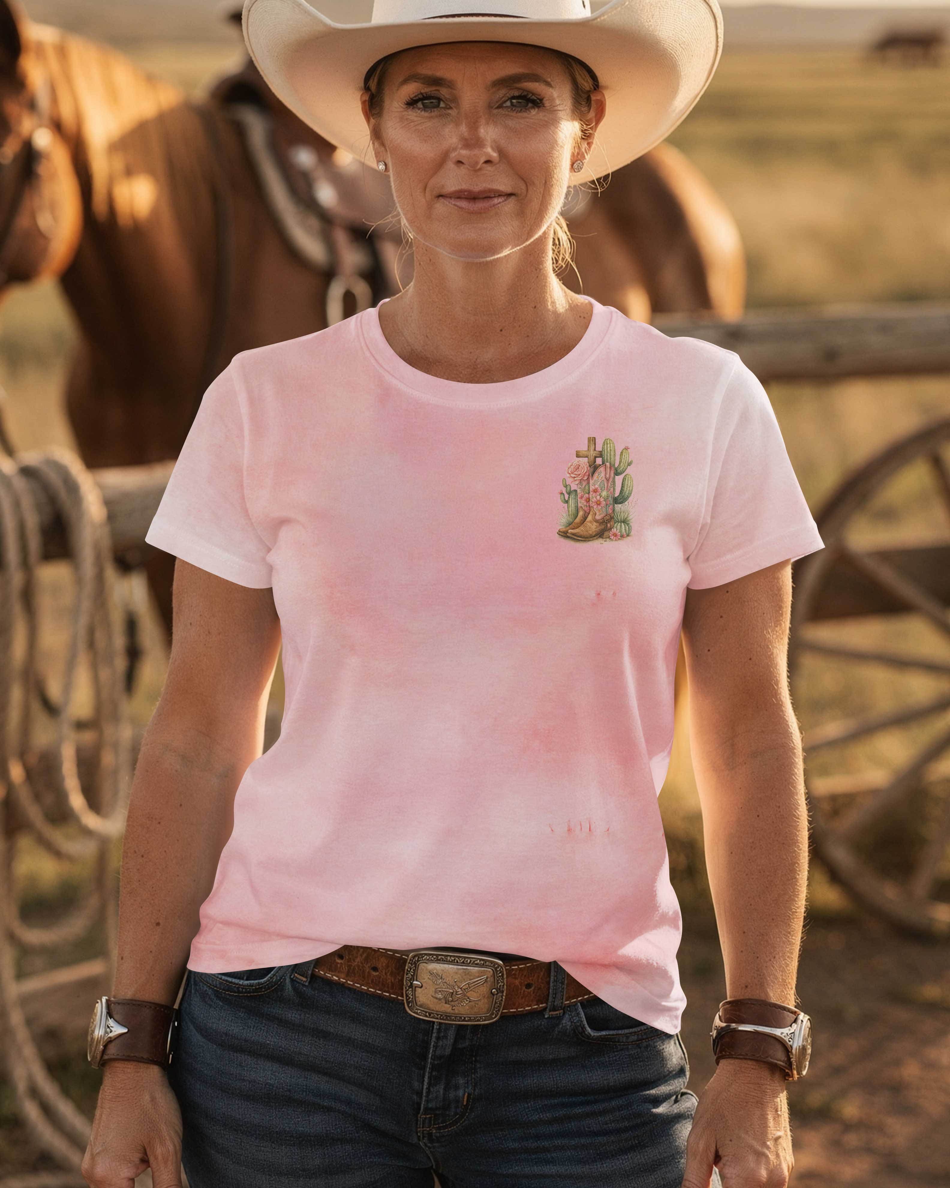 Cowgirls Are God's Gentle Angels Their Boots Bloom With Grace T-Shirt