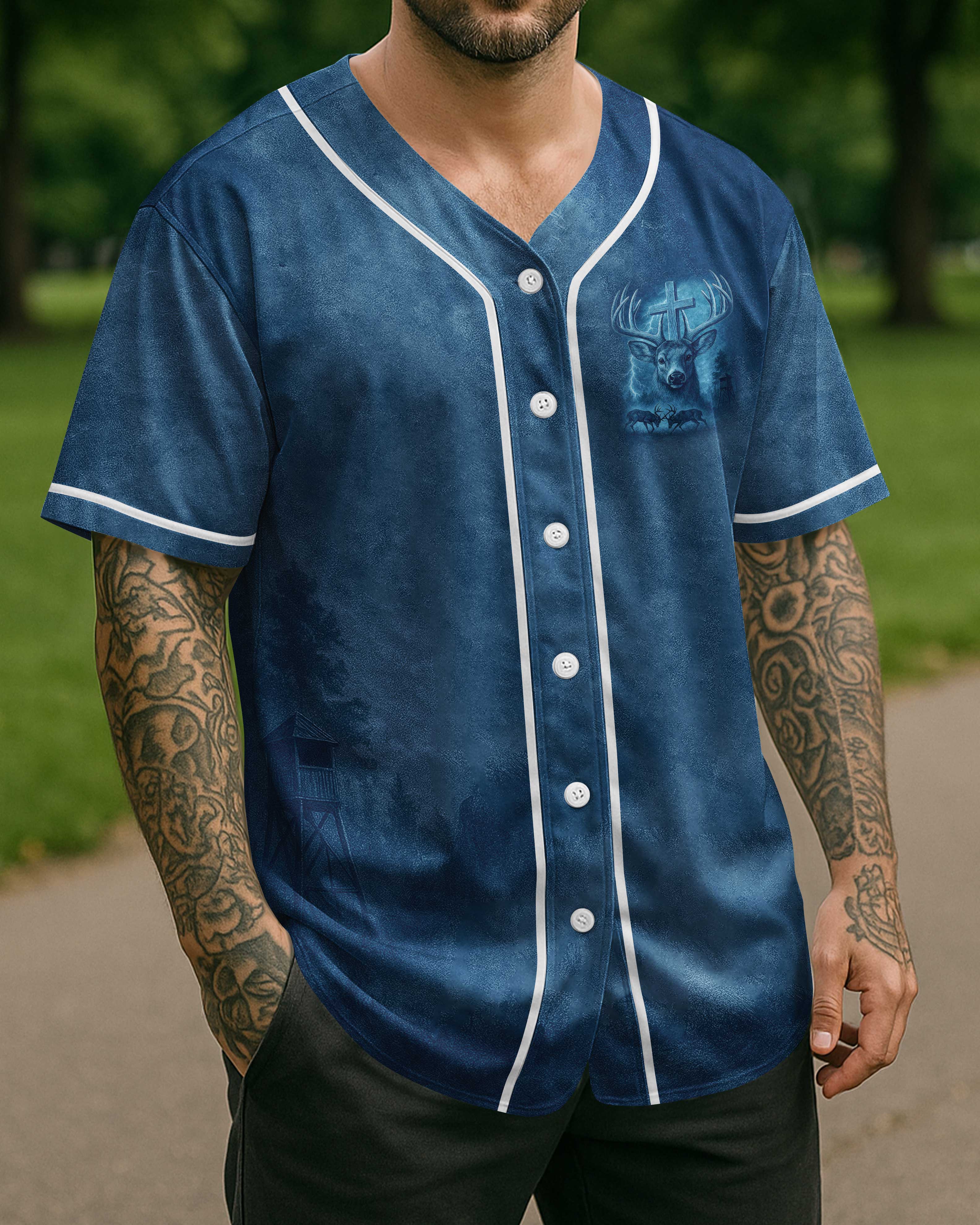 I've Got Hunting In My Veins And Jesus In My Heart Blue T-Shirt