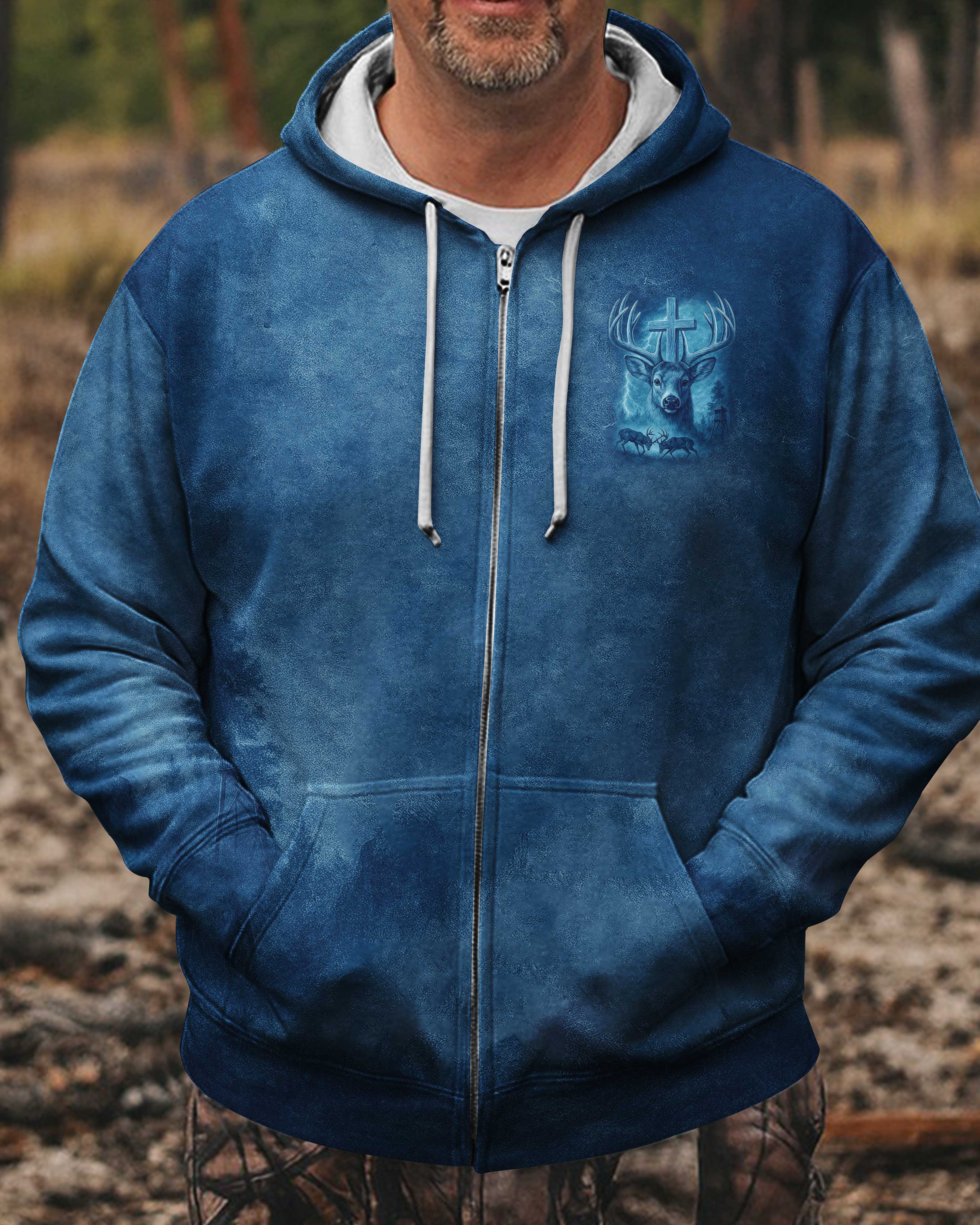 I've Got Hunting In My Veins And Jesus In My Heart Blue T-Shirt