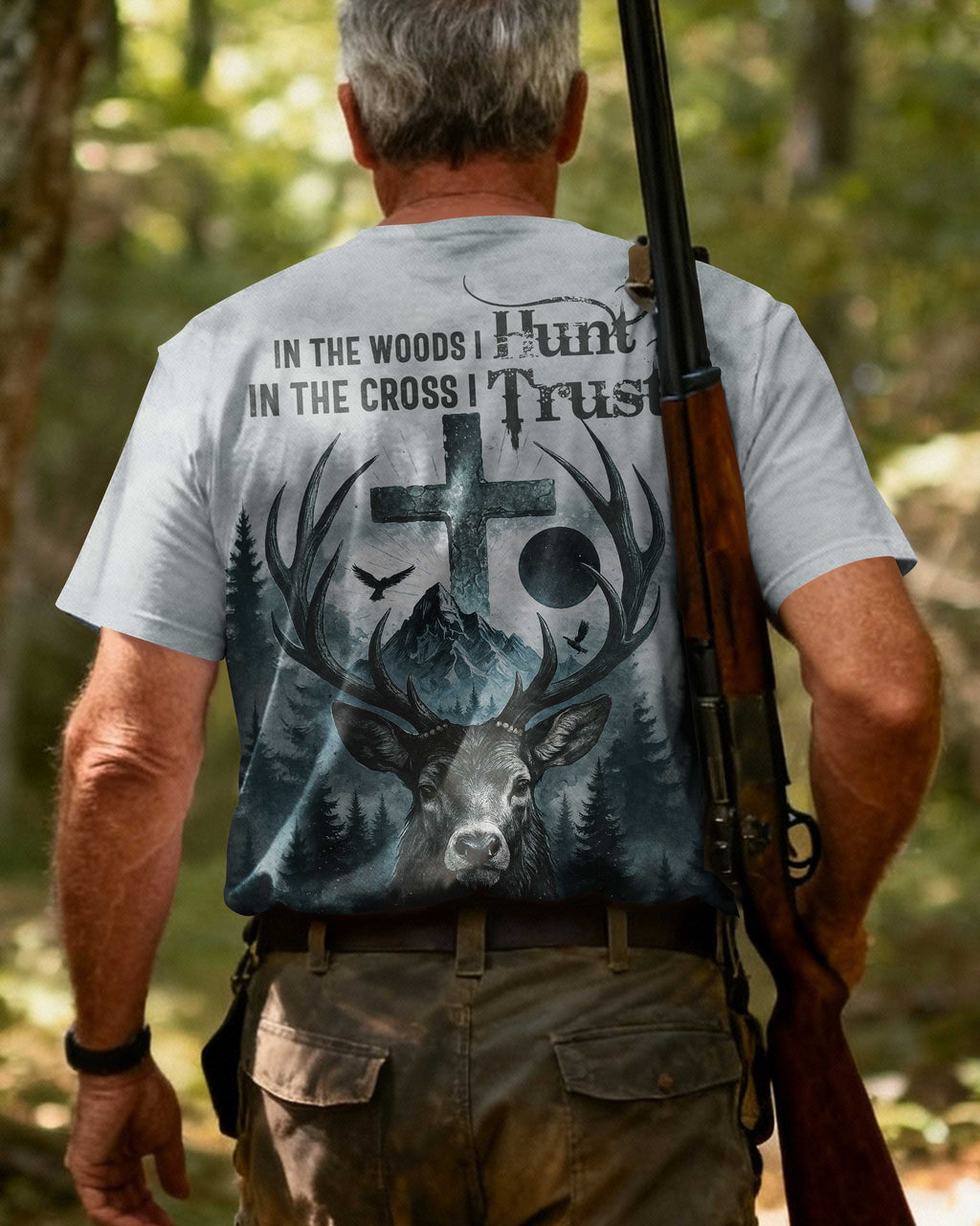 In the Woods I Hunt In the Cross I Trust Custom Name Custom Name T-Shirt