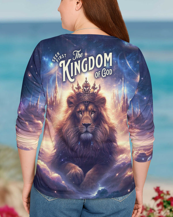 Seek First The Kingdom Of God All Over Print V-neck Long Sleeves Shirt