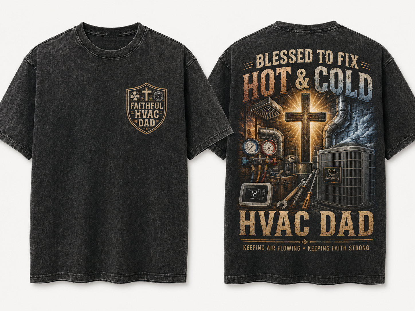 Blessted To Fix Hot & Cold HVAC Dad T-Shirt