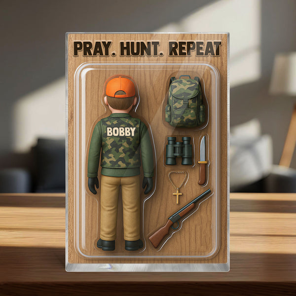 Pray Hunt Repeat Personalized Acrylic Block, Custom Name Gift