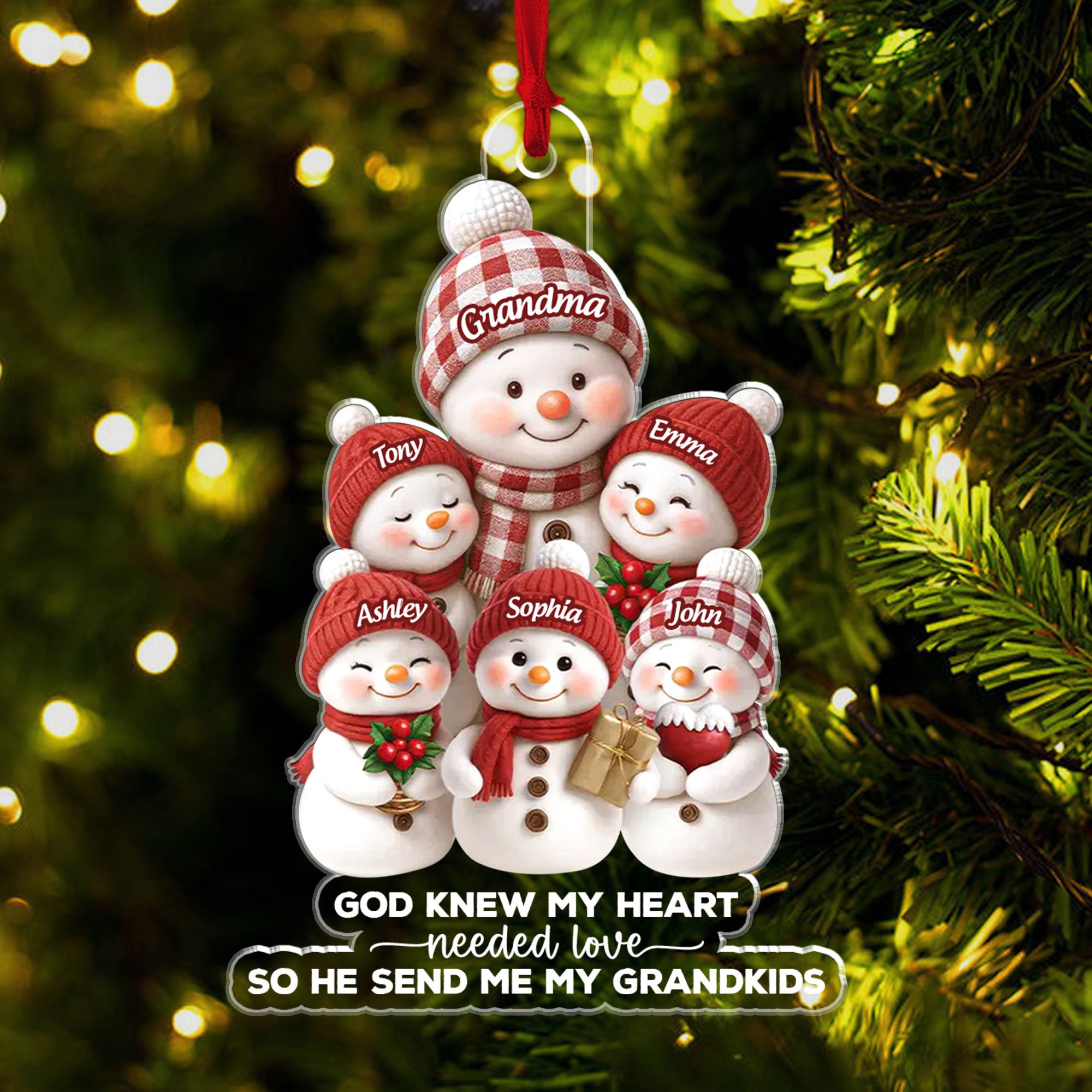God Knew My Heart Needed Love So He Sent Me My Grandkids Personalized Acrylic Ornament, Custom Name