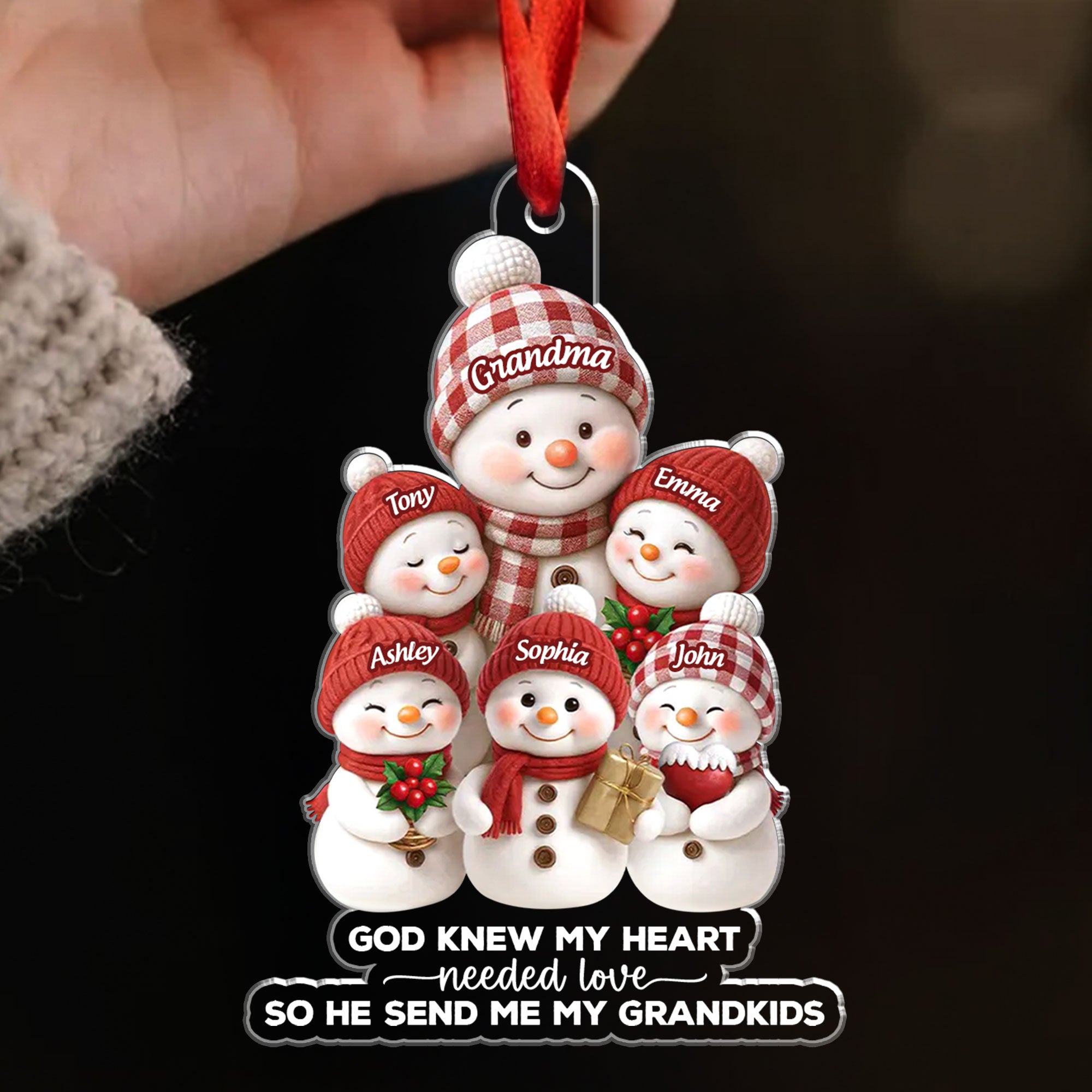 God Knew My Heart Needed Love So He Sent Me My Grandkids Personalized Acrylic Ornament, Custom Name
