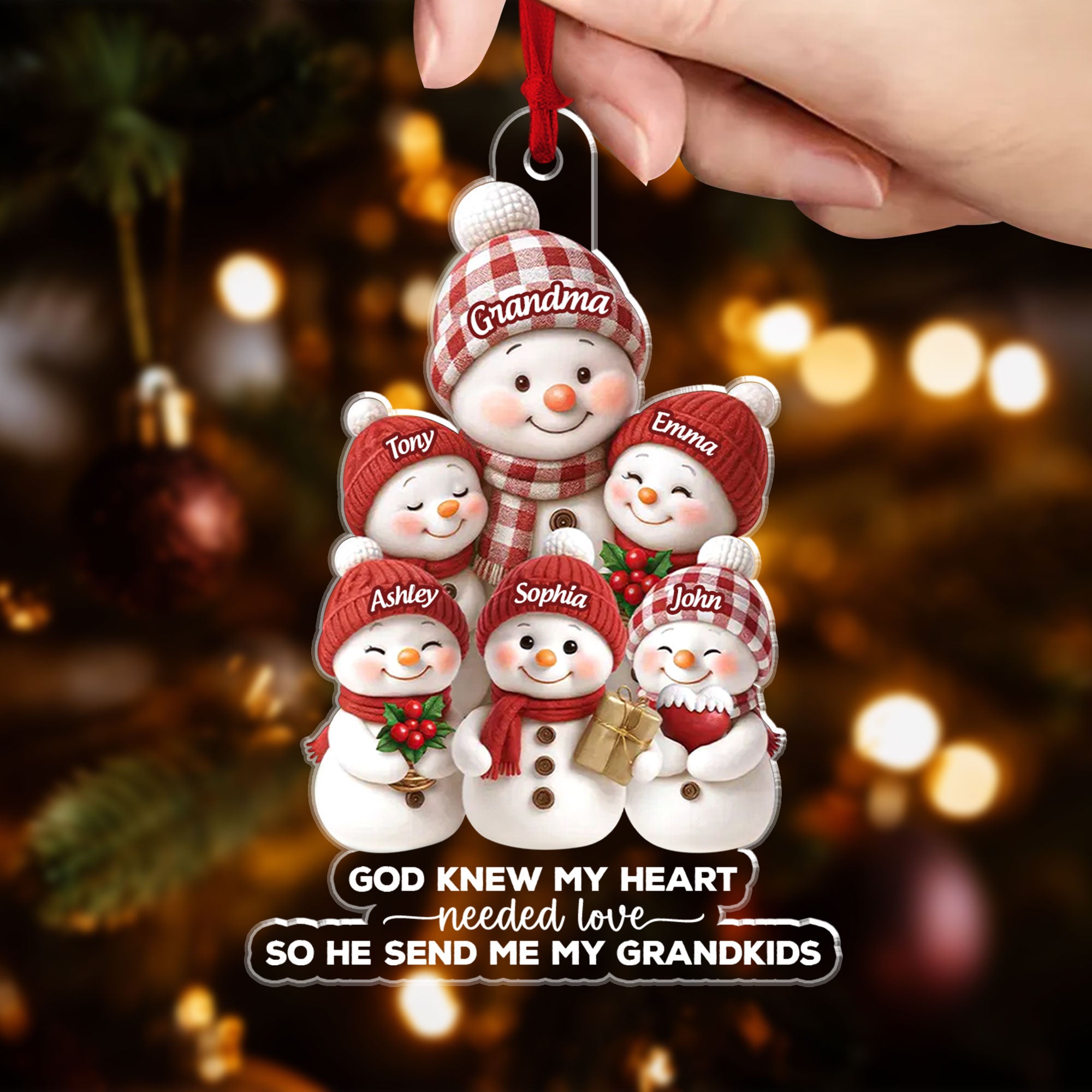 God Knew My Heart Needed Love So He Sent Me My Grandkids Personalized Acrylic Ornament, Custom Name