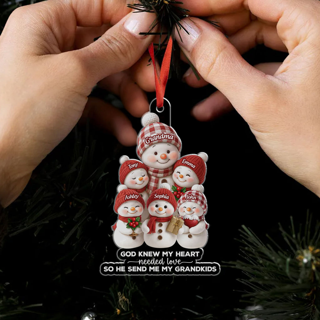 God Knew My Heart Needed Love So He Sent Me My Grandkids Personalized Acrylic Ornament, Custom Name