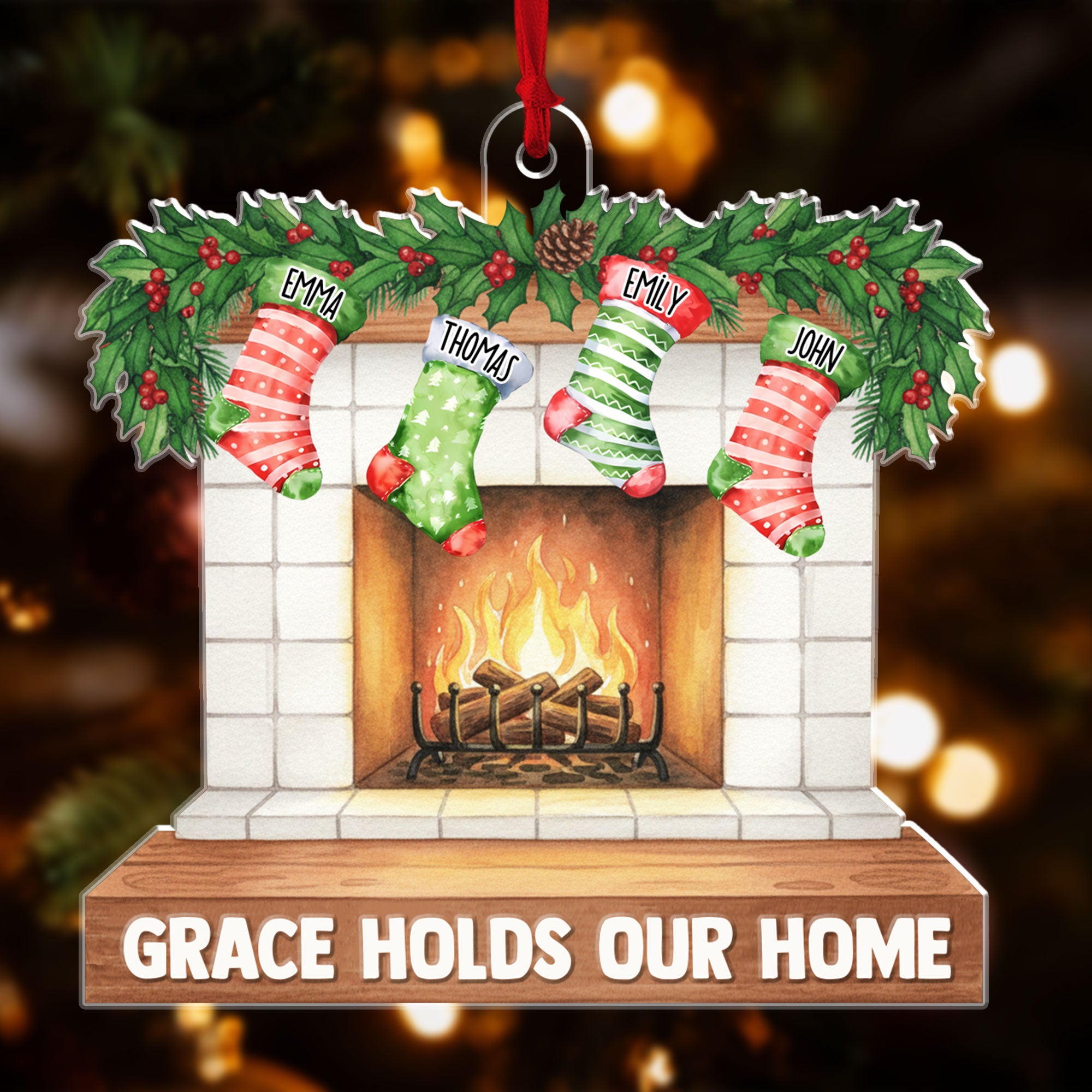 Grace Holds Our Home Personalized Acrylic Ornament, Custom Name
