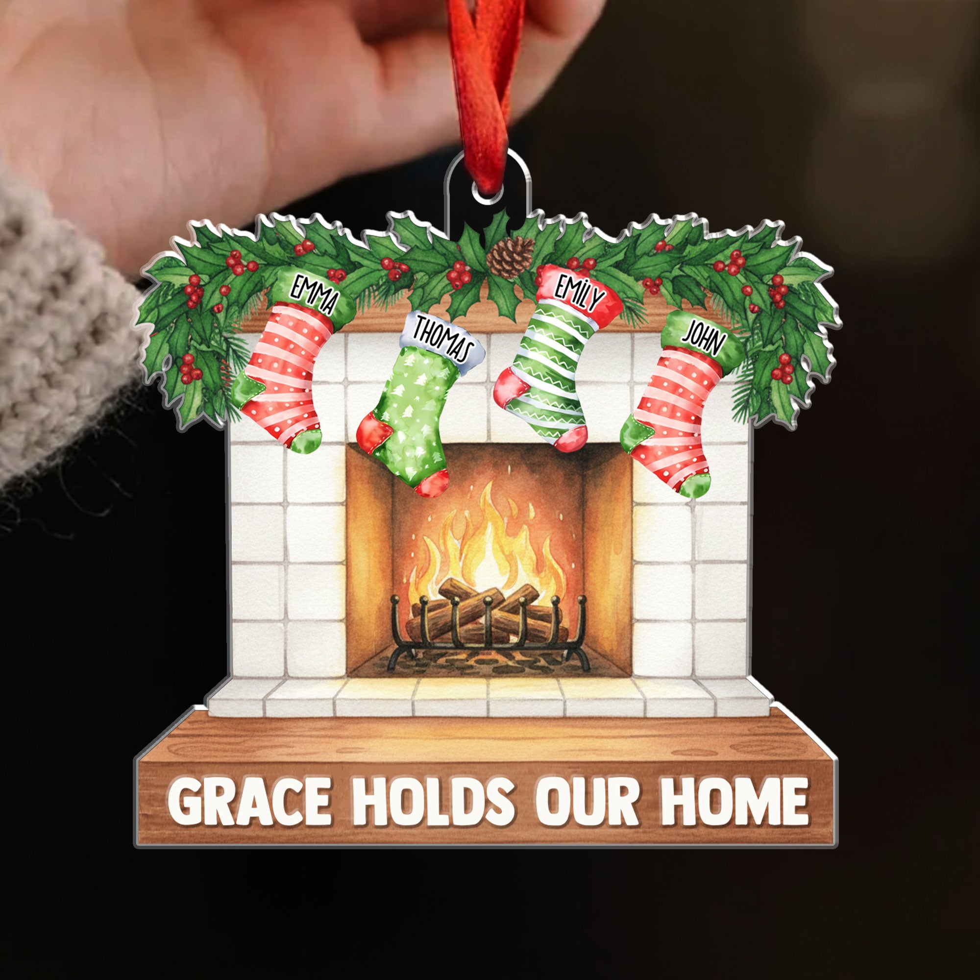 Grace Holds Our Home Personalized Acrylic Ornament, Custom Name