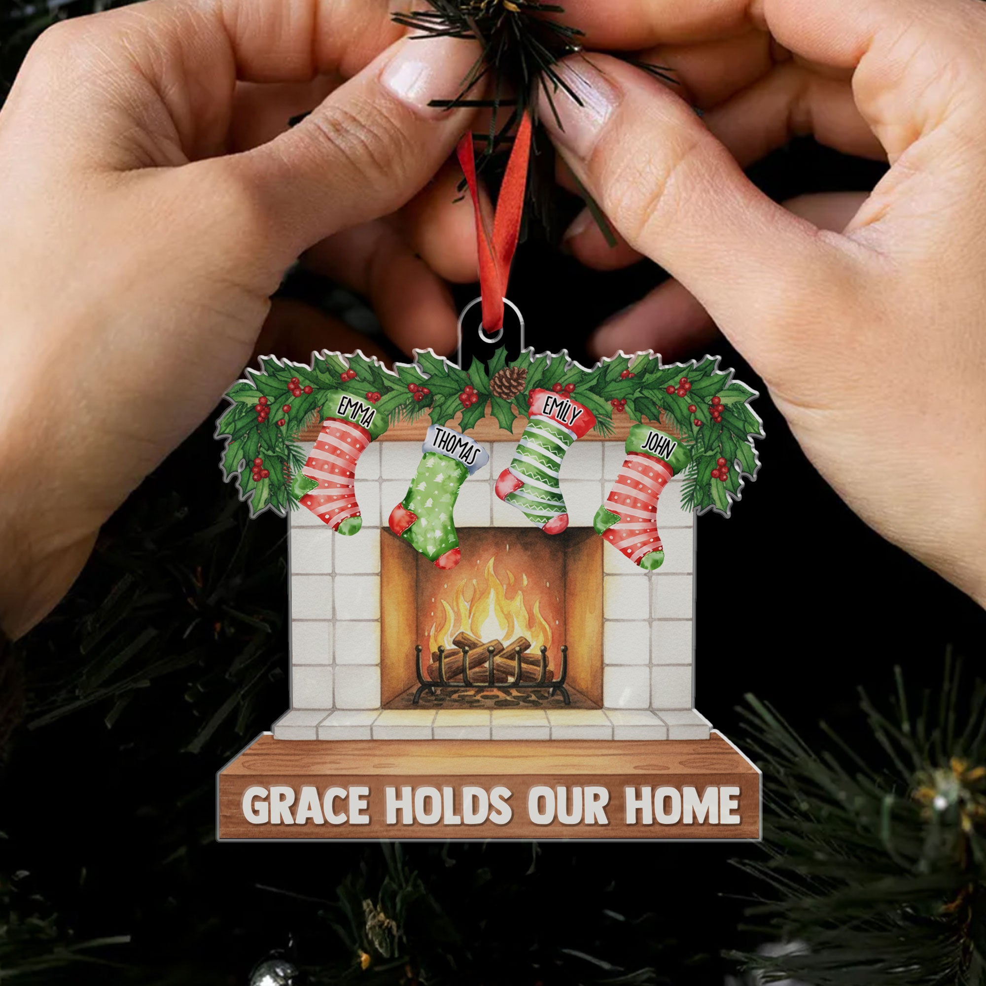 Grace Holds Our Home Personalized Acrylic Ornament, Custom Name