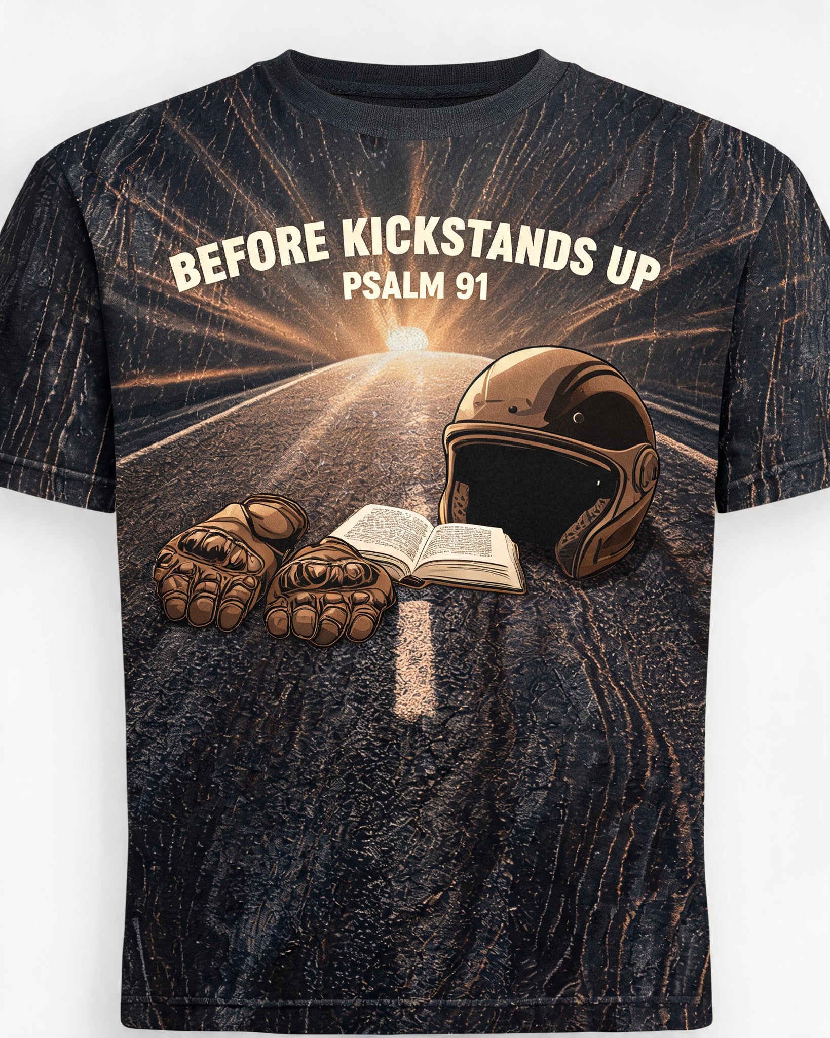 Christian Biker Shirts For Men Before Kickstands Up Psalm 91 AOP T-shirt