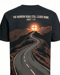 Christian Biker Shirts Narrow Road Leads Home AOP T-shirt