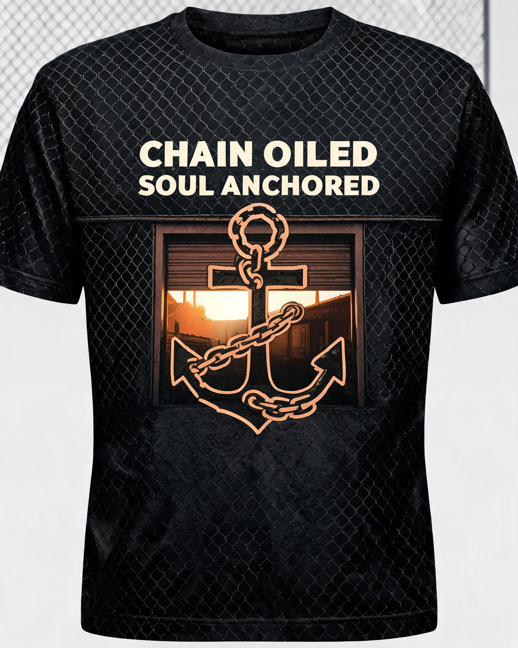 Christian Biker Shirts For Men Chain Oiled Soul Anchored AOP T-shirt