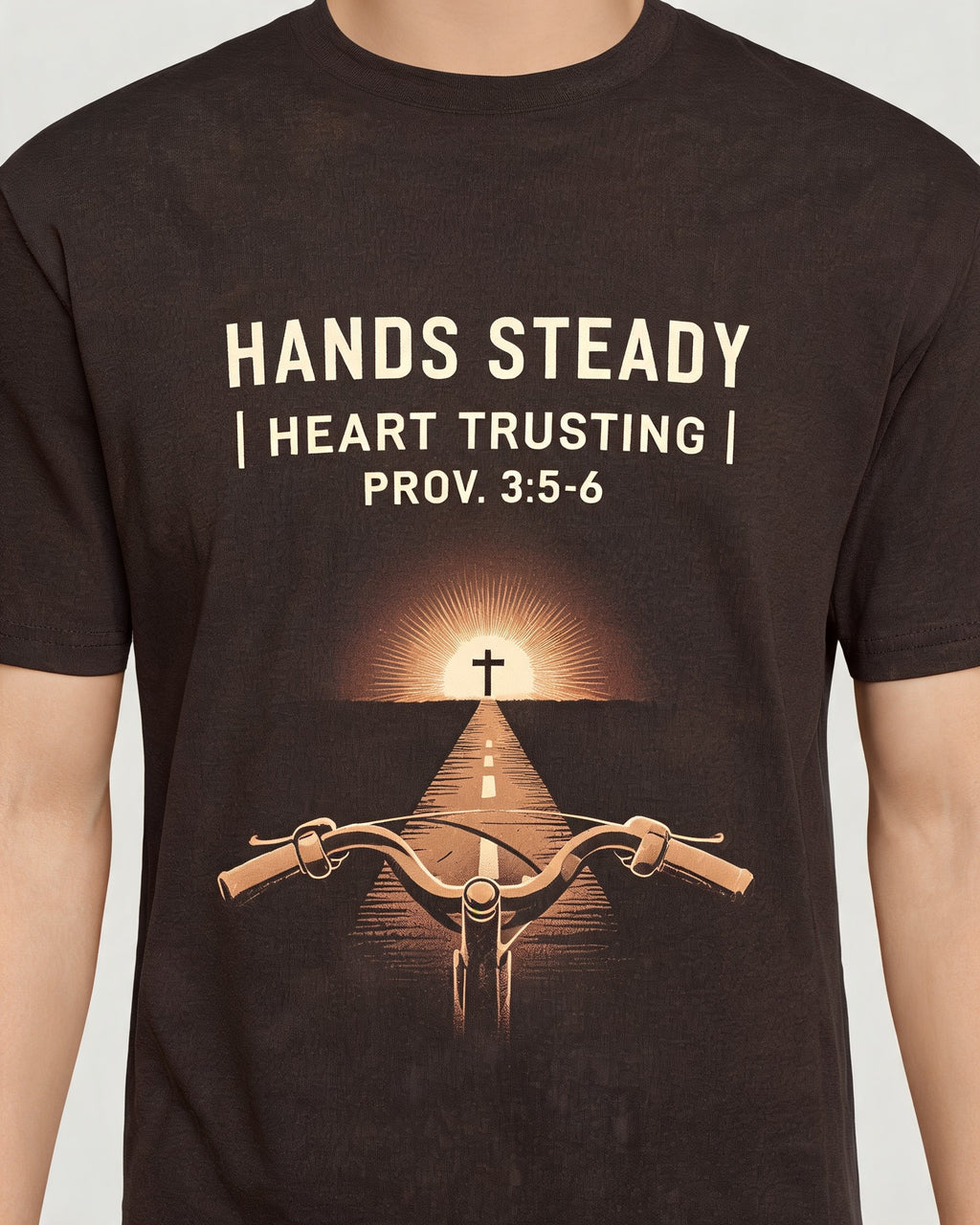 Christian Biker Shirts For Men Hands Steady Heart Trusting AOP T-shirt