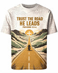 Christian Biker Shirts For Men - Trust The Road He Leads / Proverbs 3:5-6 Short Sleeve AOP T-shirt