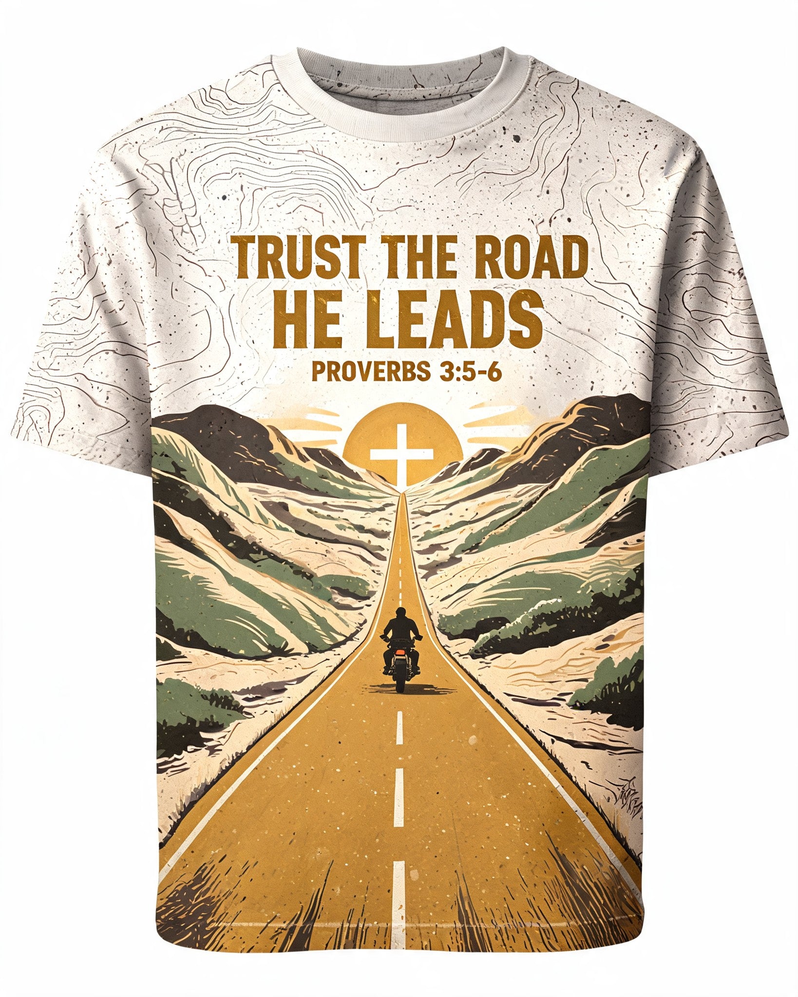 Christian Biker Shirts For Men - Trust The Road He Leads / Proverbs 3:5-6 Short Sleeve AOP T-shirt