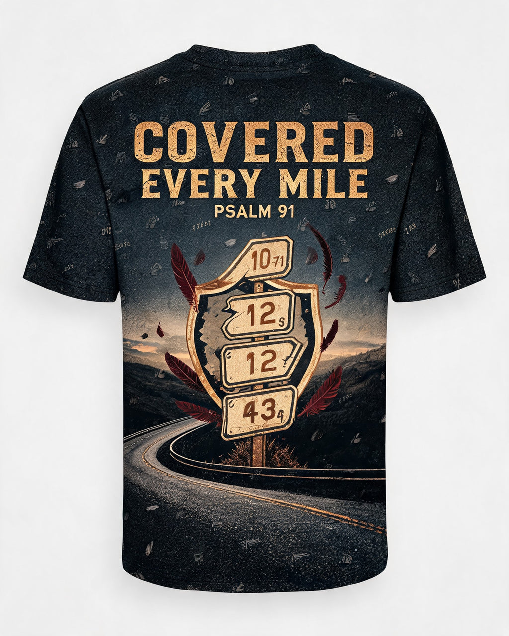 Christian Biker Shirts - Covered Every Mile / Psalm 91 Short Sleeve AOP T-shirt