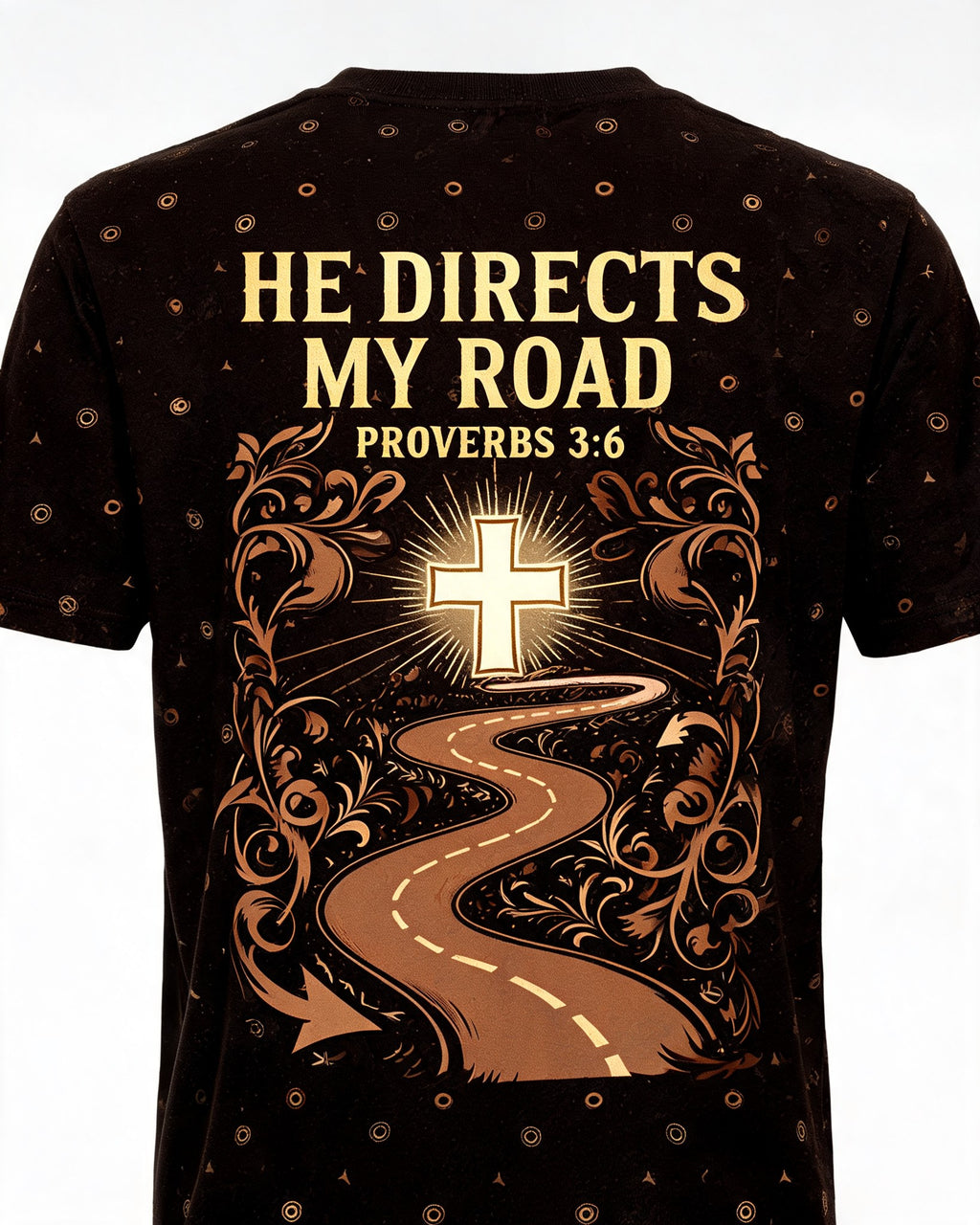 Christian Biker Shirts For Men - He Directs My Road Short Sleeve AOP T-shirt