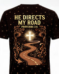 Christian Biker Shirts For Men - He Directs My Road Short Sleeve AOP T-shirt
