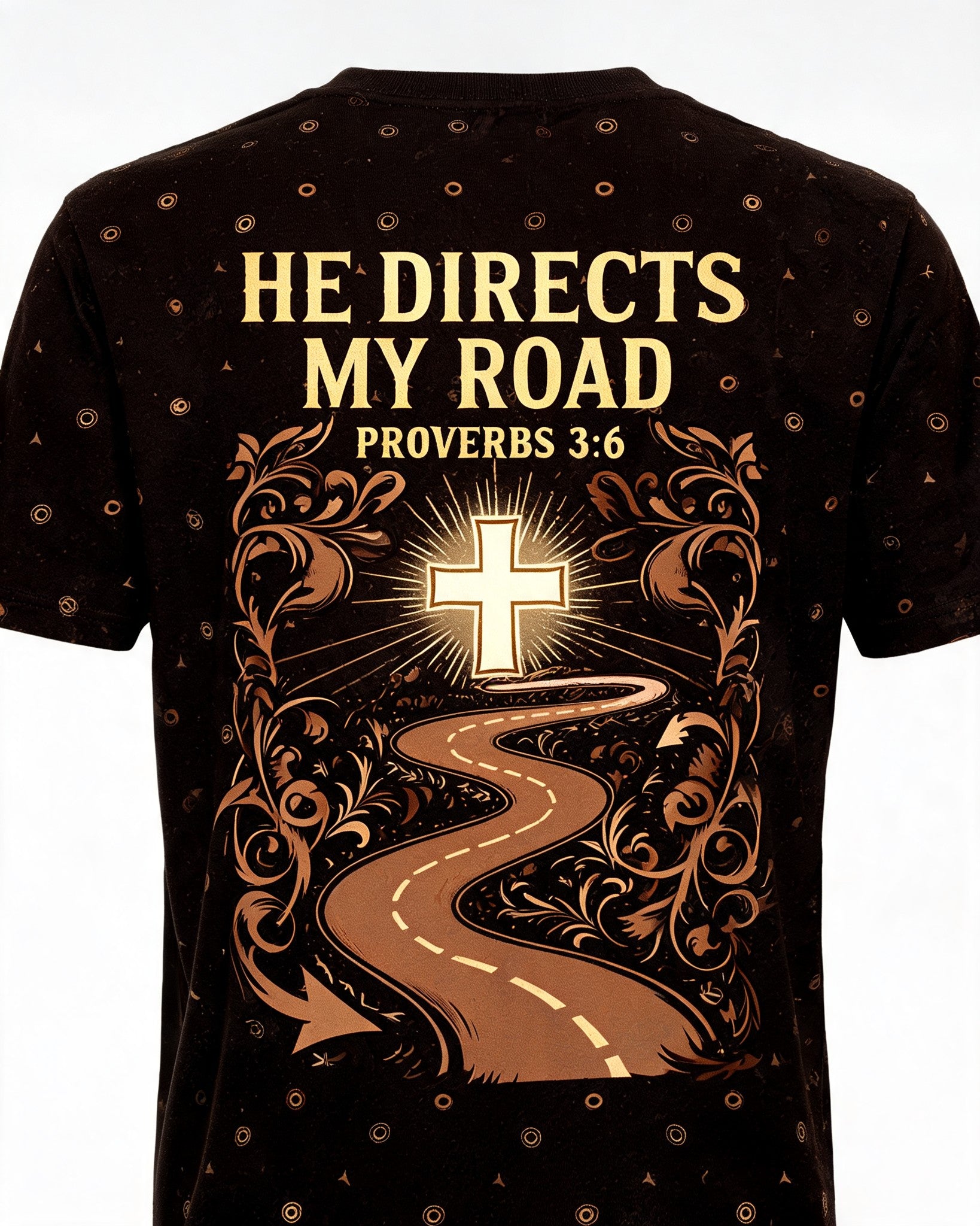 Christian Biker Shirts For Men - He Directs My Road Short Sleeve AOP T-shirt