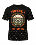 Christian Biker Shirts - Two Wheels One Savior Short Sleeve AOP T-shirt