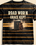Christian Biker Shirts For Men - Road Worn Grace Kept Short Sleeve AOP T-shirt