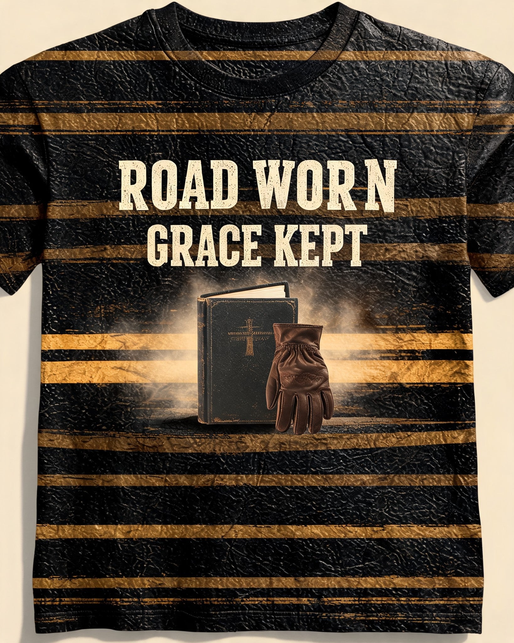 Christian Biker Shirts For Men - Road Worn Grace Kept Short Sleeve AOP T-shirt