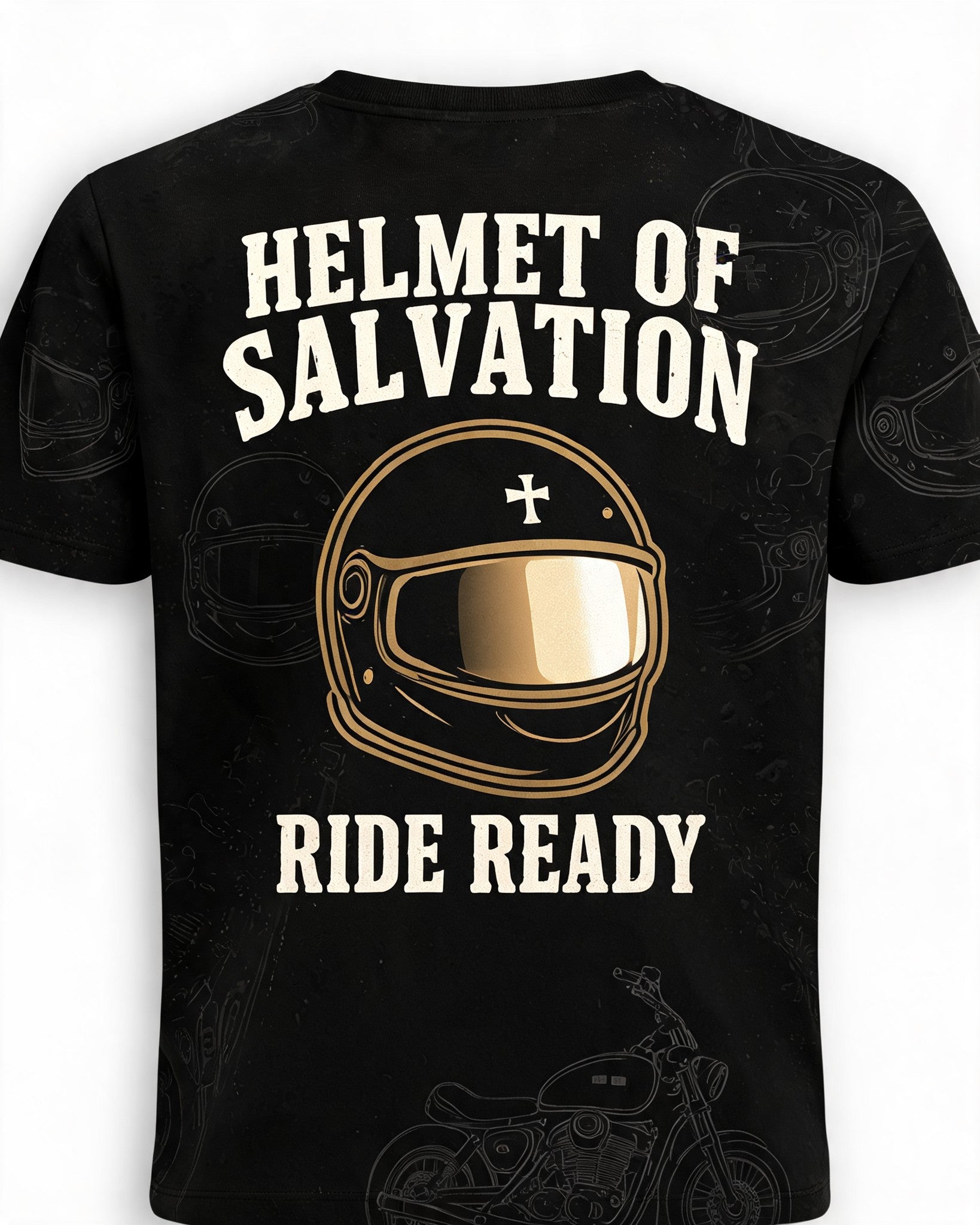 Christian Biker Shirts - Helmet Of Salvation Ride Ready Short Sleeve AOP T-shirt