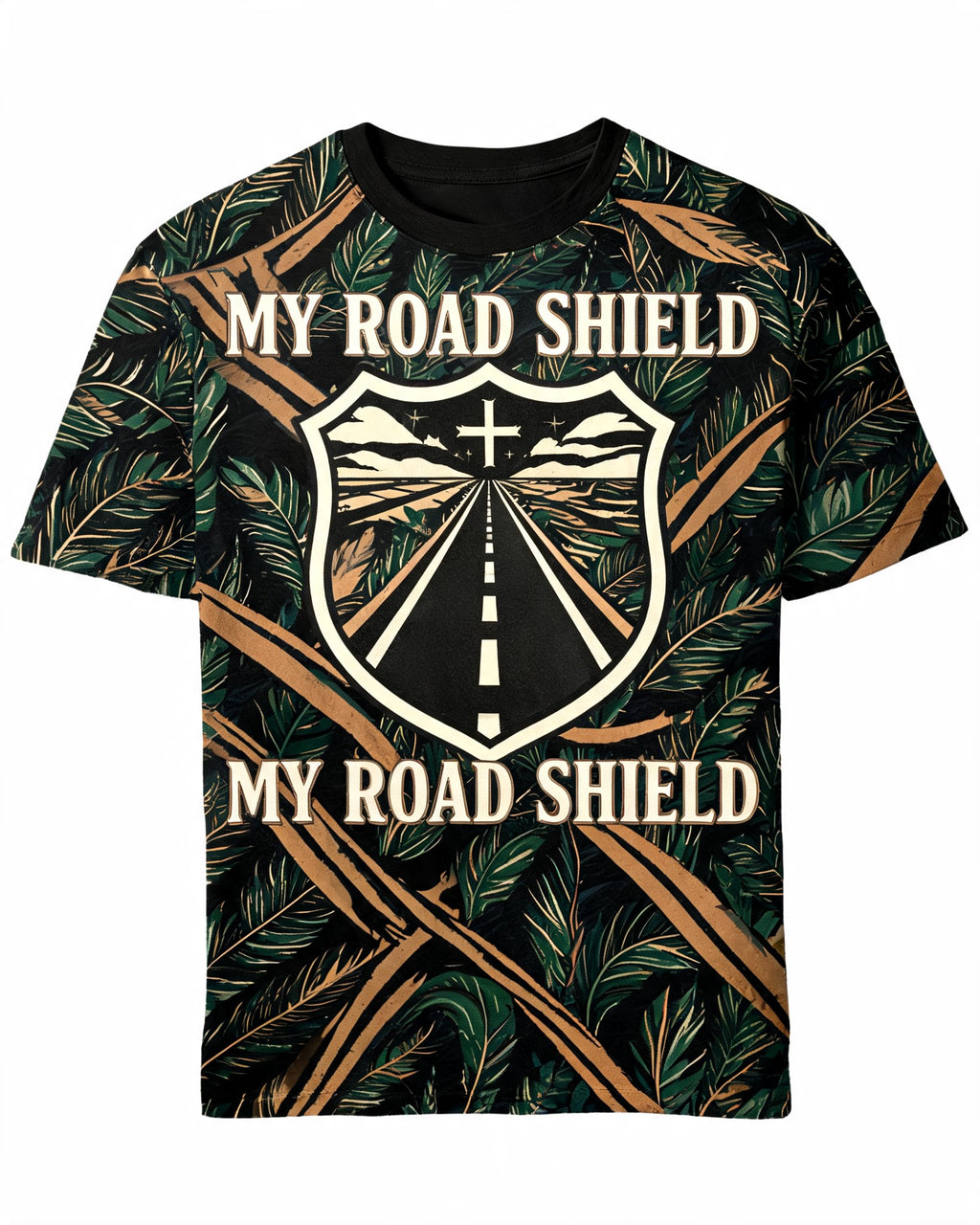 Christian Biker Shirts For Men - My Road Shield Psalm 91 Short Sleeve AOP T-shirt