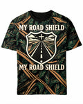 Christian Biker Shirts For Men - My Road Shield Psalm 91 Short Sleeve AOP T-shirt